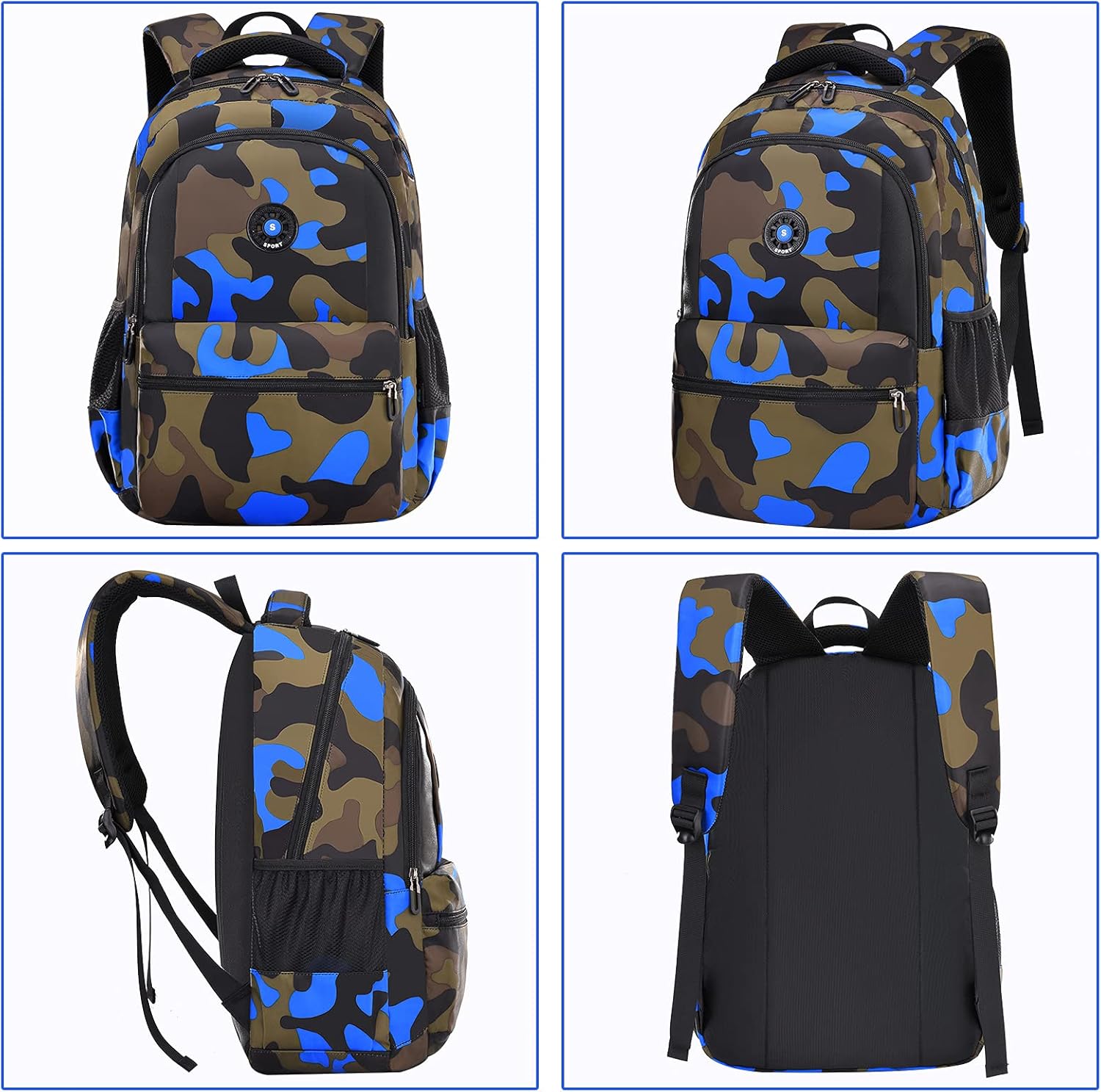 School Backpack Casual Daypack Travel Outdoor Camouflage Backpack Christmas Presents for Boys and Girls (Cx Camo Blue)