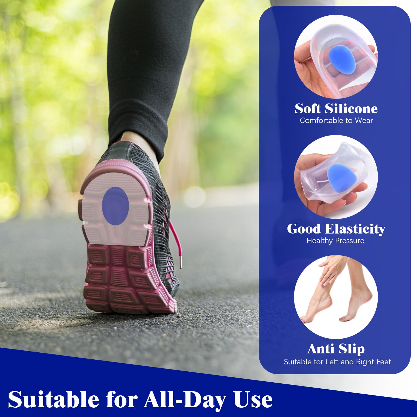 4 ParesTaloneras Silicona, Almohadillas de Gel para Talones, Taloneras Fascitis Plantar, Plantillas de Talón Gel, Reducir los Golpes, para Fascitis Plantar, Espolon Calcaneo, Azul