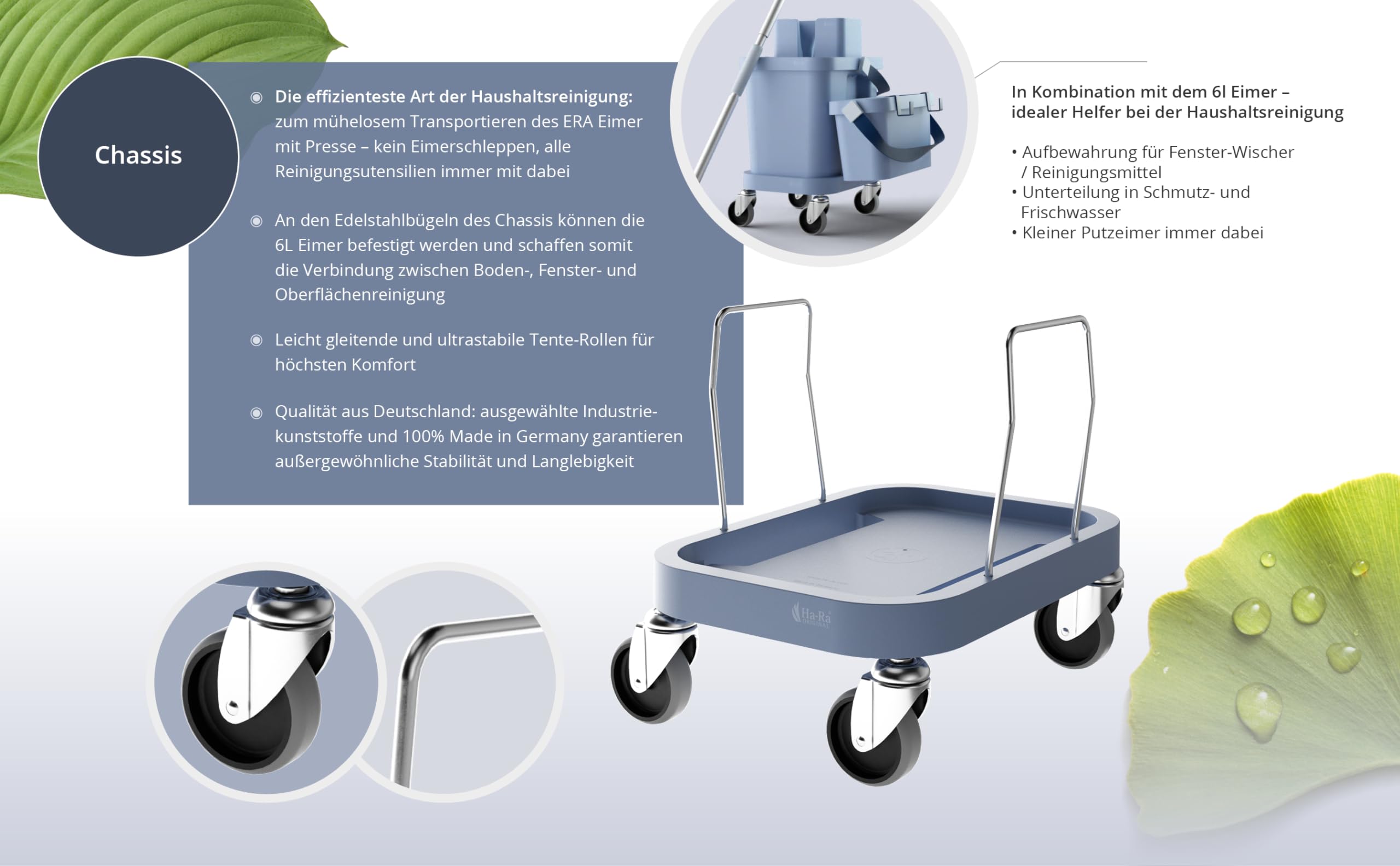 Ha-Ra ERA Chassis I Chassis mit Rollen I mit leicht gleitenden und stabilen Rollen I kompatibel mit dem ERA Bodenwisch-Set I verbindet alle Komponenten für Boden-, Fenster- und Oberflächenreinigung