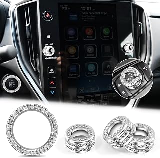 4Pcs Bling Trim Knob Cover for 2024 2025 2026 Subaru Crosstrek Impreza Accessories, 2025-2026 Forester, 2020-2025 Legacy Outback, 22-25 WRX 23-25 Ascent, Volume Tune Start Stop Button Ring Knob Cover