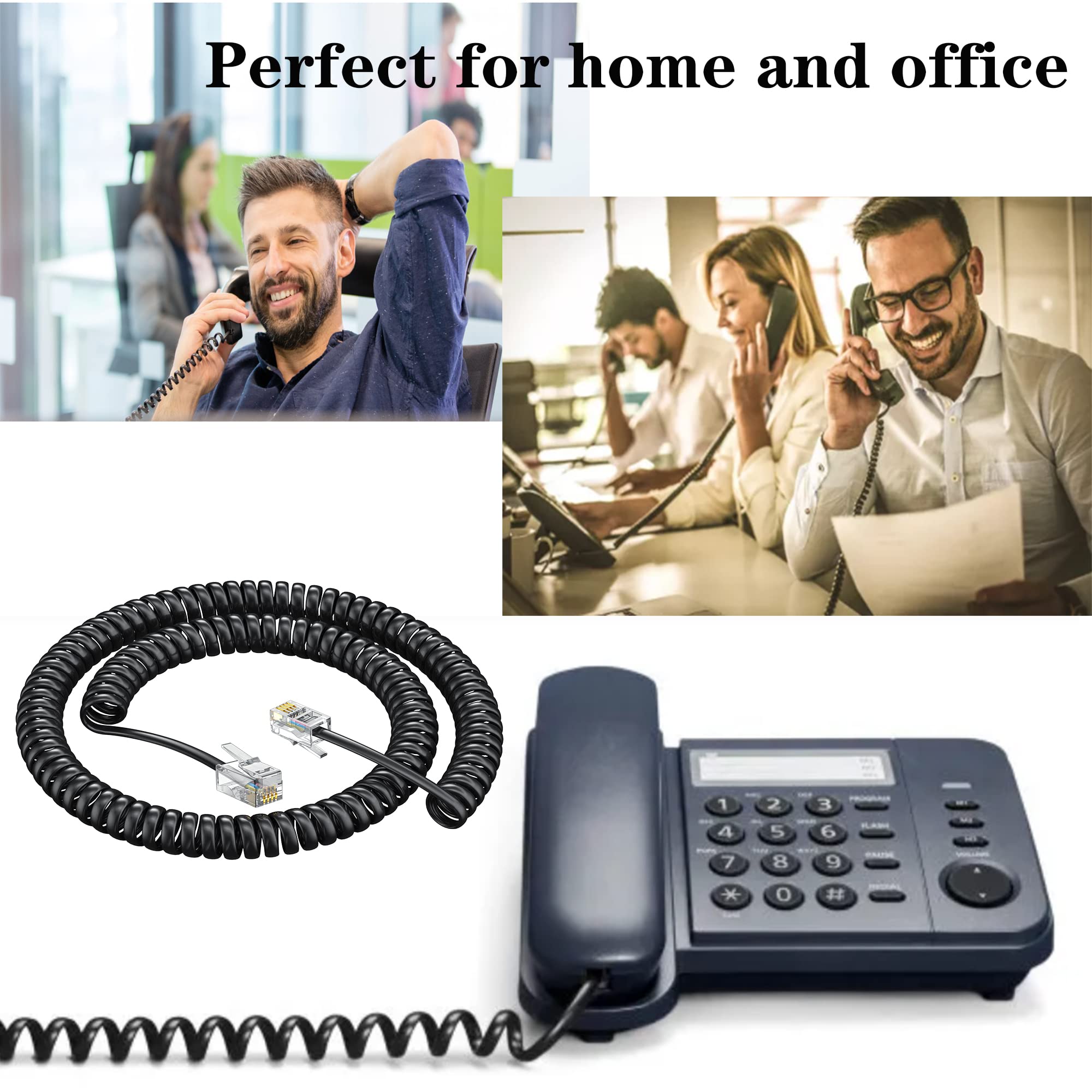 Cavo telefonico RJ9 4P4C, cavo telefonico a spirale, confezione da 10 pezzi da 2,4 m non arrotolato, cavo a spirale per telefono fisso RJ9 4P4C, accessorio telefonico – Confezione da 20