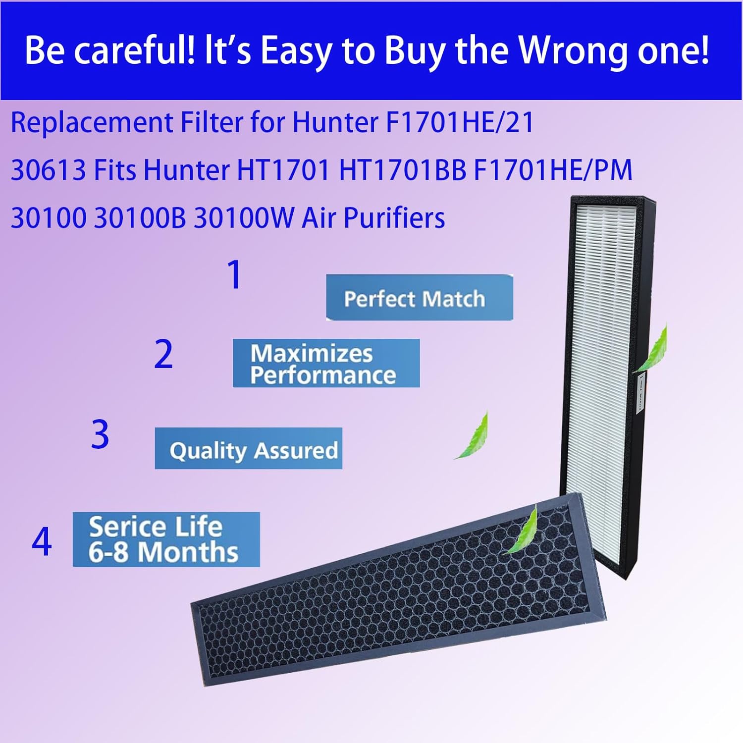 F1701HE 30613 Filter Replacement parts Hunter F1701HE /21 30613/ HT1701/HT1701BB/F1701HE/PM 30100/30100B/30100W Air Purifier: 2 pack True H13 H-EPA filter used for Kitchen,Living Room,Bedroom, - Image 8