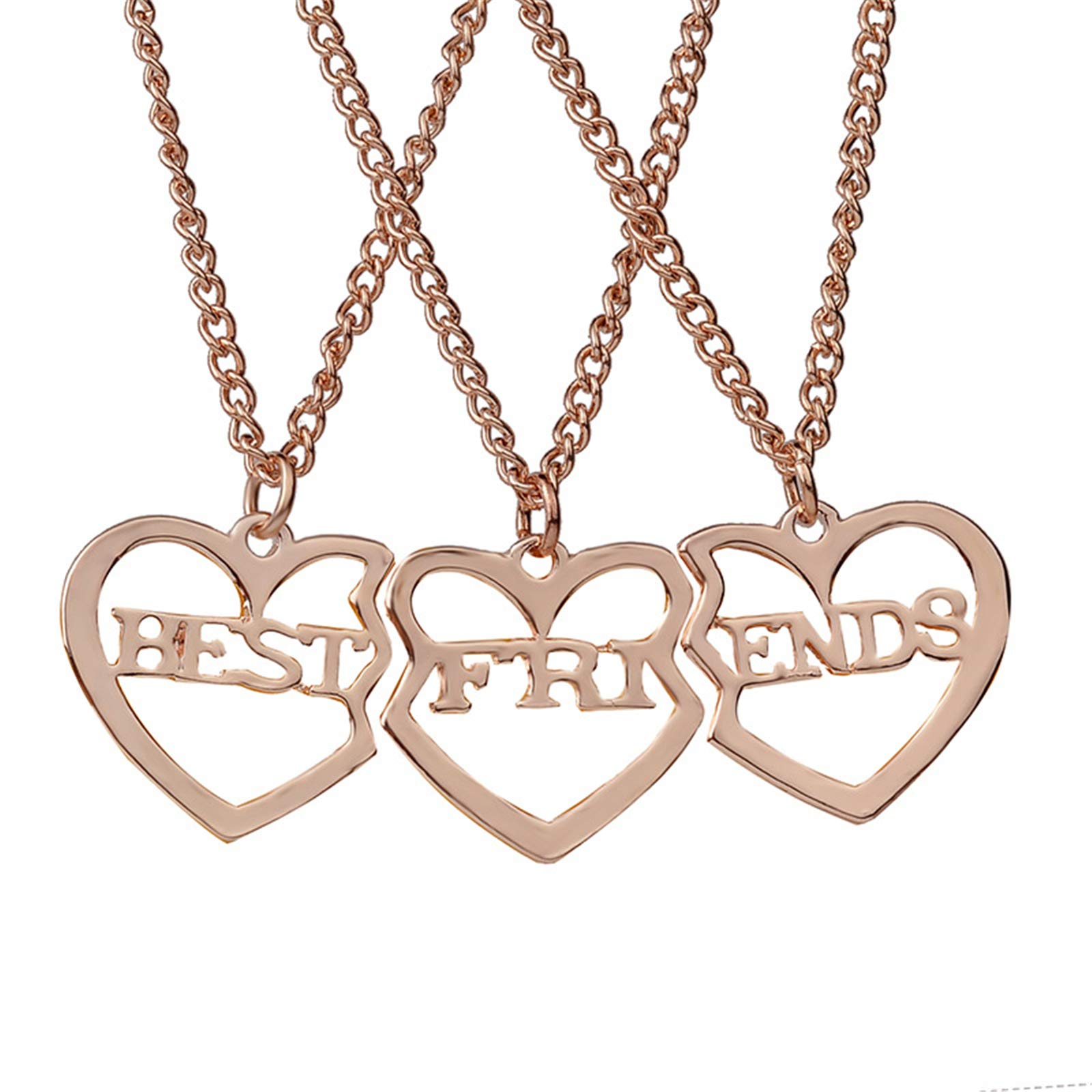 coadipress BFF Best Friend Necklace for 3 friend Fashion Gold Silver Plated Matching Heart Pendant Long Distance Friendship Jewelry Birthday Gift