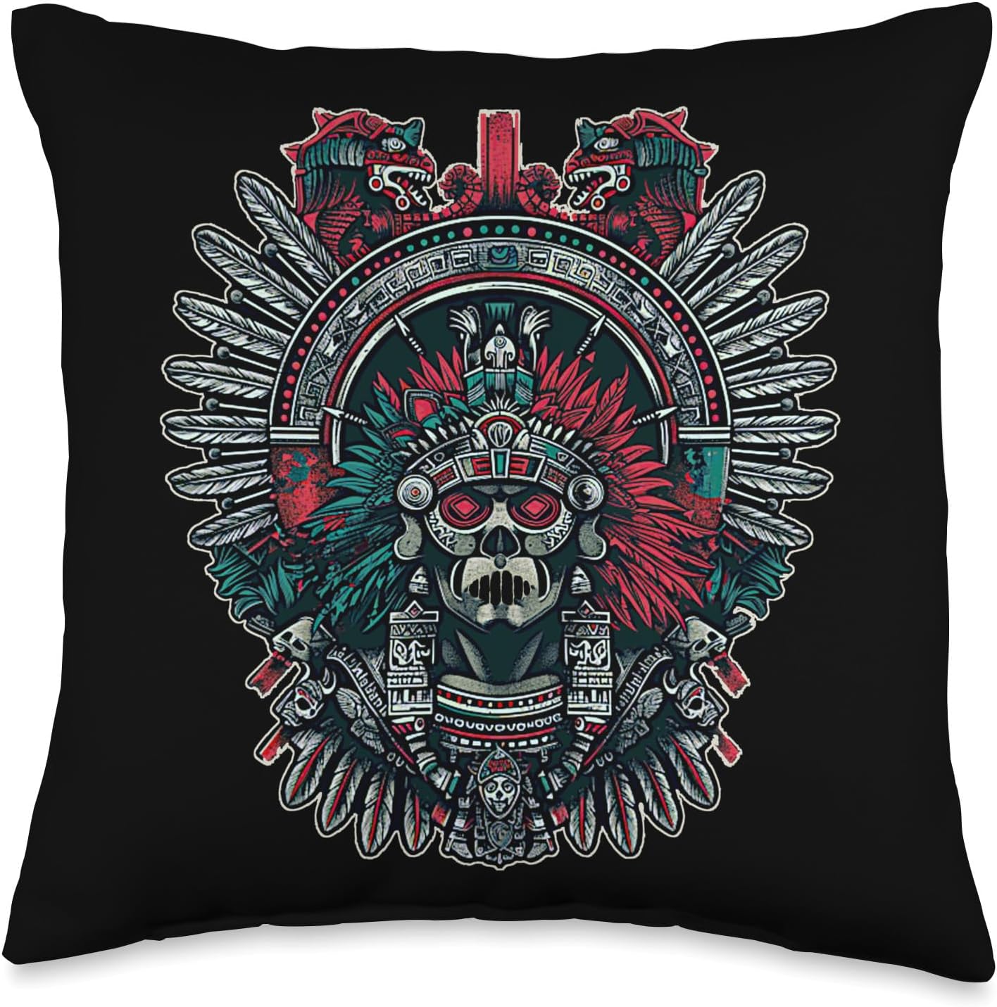 Aztec Warrior Skull Mask Mayan Indigenous Native American Throw Pillow