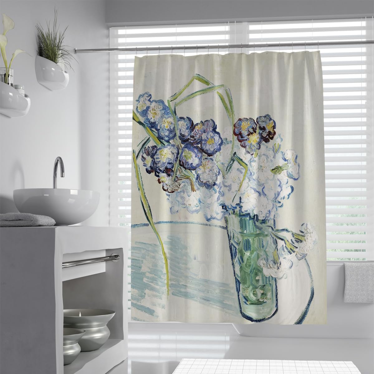 Olliar Home Shower Curtain Abstract Art Set 150X180 Still Life With Carnations Flowers Waterproof Polyester Fabric Bath Accessories Art Home Decor