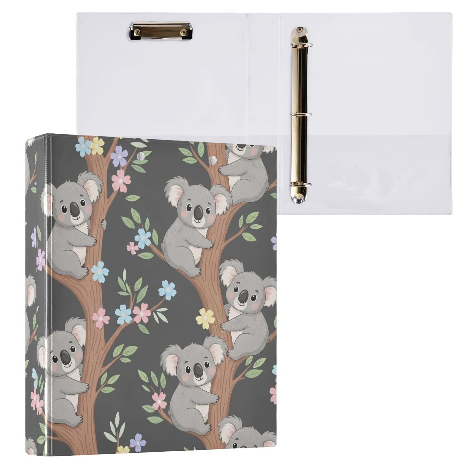 Raccoglitore a 3 anelli con motivo koala, con portablocco, confezione da 2