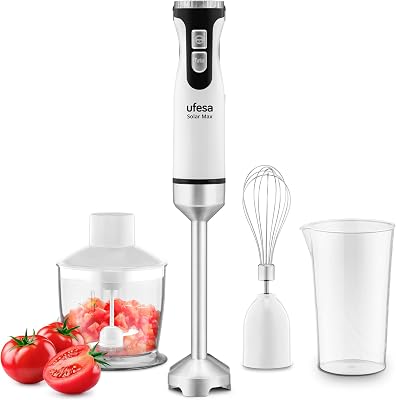 Ufesa Solar Max Batidora de Mano, Potencia 1200W, 12 Velocidades + TURBO, 4 Cuchillas de Acero Inoxidable, Diseño Ergonómico y Anti Salpicaduras, Accesorios Incluidos, Sin BPA