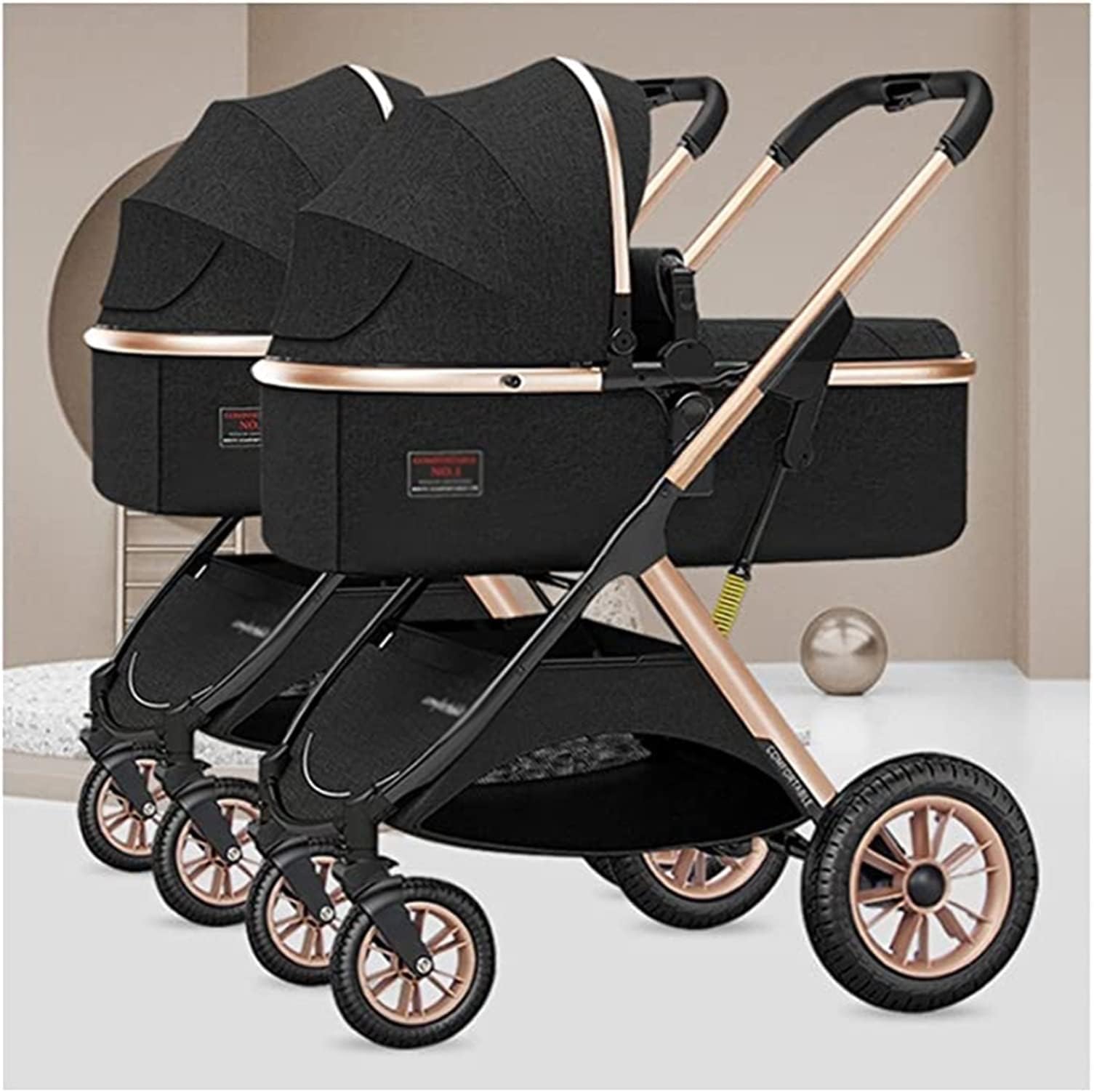 Twin Pushchair Stroller Double Infant Stroller,Baby Stroller Twins-Cozy Compact Twin Stroller,Twin Baby Pram Stroller,Double Seat Tandem Stroller with Tandem Seating (Color : Nero)