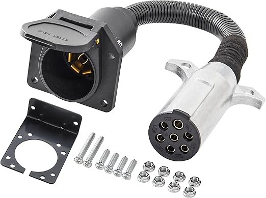 Oyviny 7 Pin Round to 7 Pin RV Trailer Adapter with Mounting Bracket, 7 Pole Round to 7 RV Blade Adapter 14 Inches Length