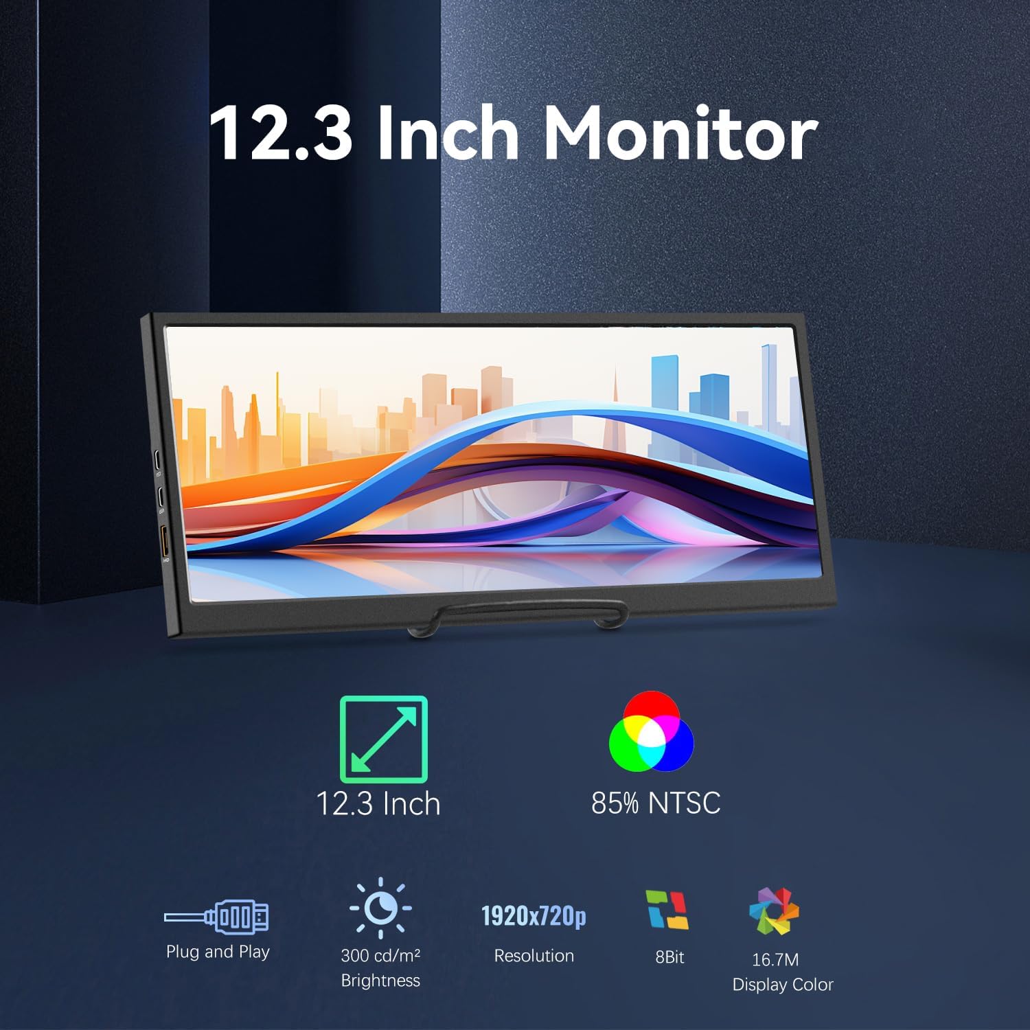 12.3 Inch Secondary Monitor, IPS Stretched Bar LCD Travel Display 1920 * 720 HDMI USBC, Mini Portable Monitor Metal Material for Laptop Computer Windows Aida64 GPU CPU RAM Monitoring,Built-in Speaker - Image 6