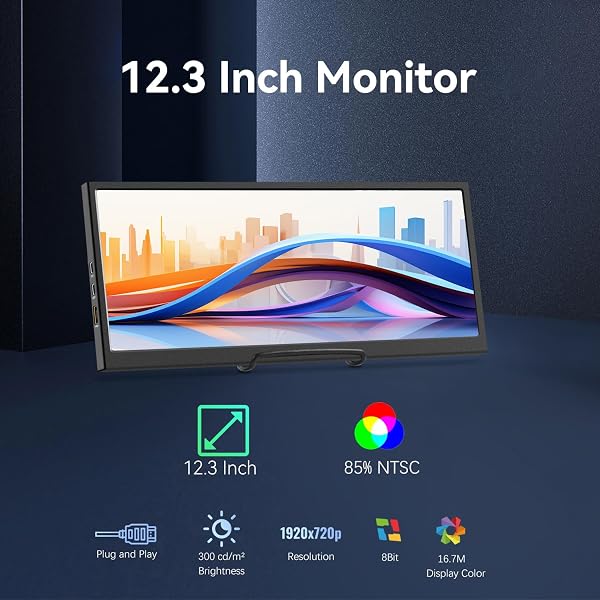 Écran secondaire de 12,3", barre étirée IPS LCD, affichage de voyage 1920 x 720 HDMI USB, mini moniteur portable en métal pour ordinateur portable, Windows Aida64, GPU, CPU RAM, haut-parleur intégré - 3