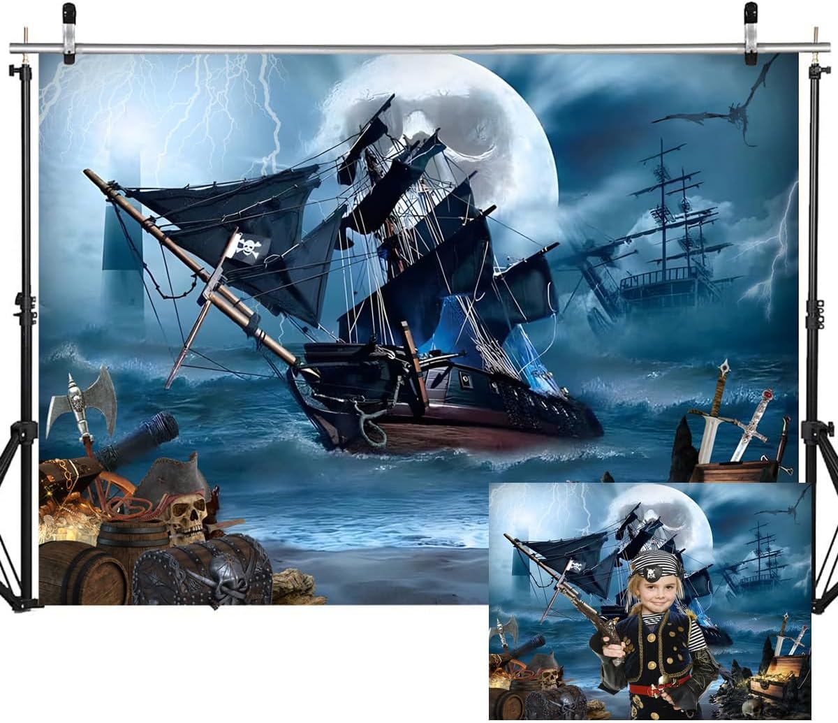 10X8FT Halloween Backdrop Pirate Theme Photography Backdrops Terror Navigation Exploration Background Treasures Sailing Party Decoration Banner DH-710
