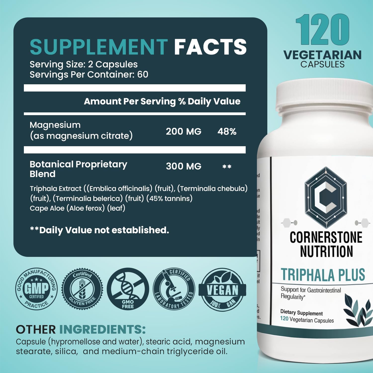 Triphala Capsules Organic - Motility Activator for Gentle Digestive Health and Colon Support - Haritaki Capsules with Cape Aloe for Regular Bowel Function - Daily Cape Aloe Extract Formula