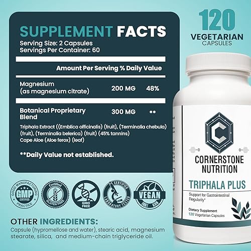 Miniatura 3 de Triphala Plus Cápsulas - Suplemento herbario con amla, bibhitaki, haritaki, aloe cabo, citrato de magnesio. Alivio del estreñimiento para mujeres y