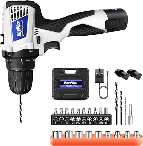 Miniatura 10 de Juego de destornilladores de 12 V, taladro inalámbrico con 23 accesorios, kit de taladro eléctrico ligero con batería de 1.3 Ah, portabrocas de 38