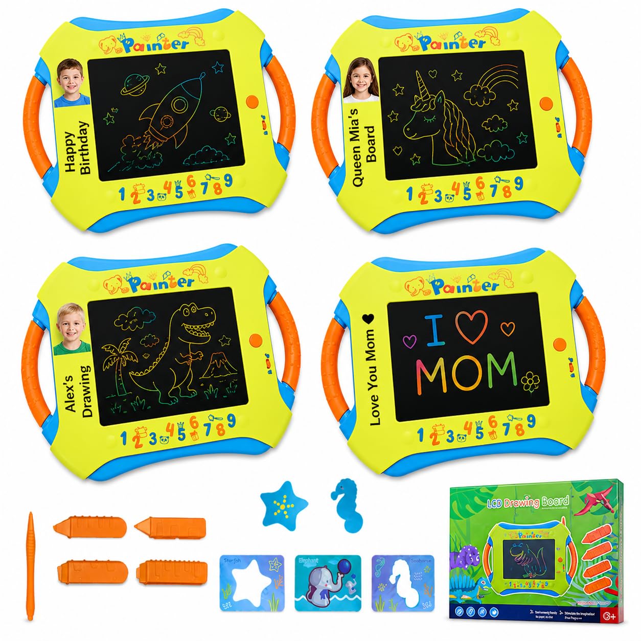 Toyana Personalised LCD Drawing Tablet for Kids - Customisable Electronic Writing Pad with Custom Photo & Text, 12.5" Large Screen Colourful Doodle Board, Educational Gift Set for children 3+ Years — image 1