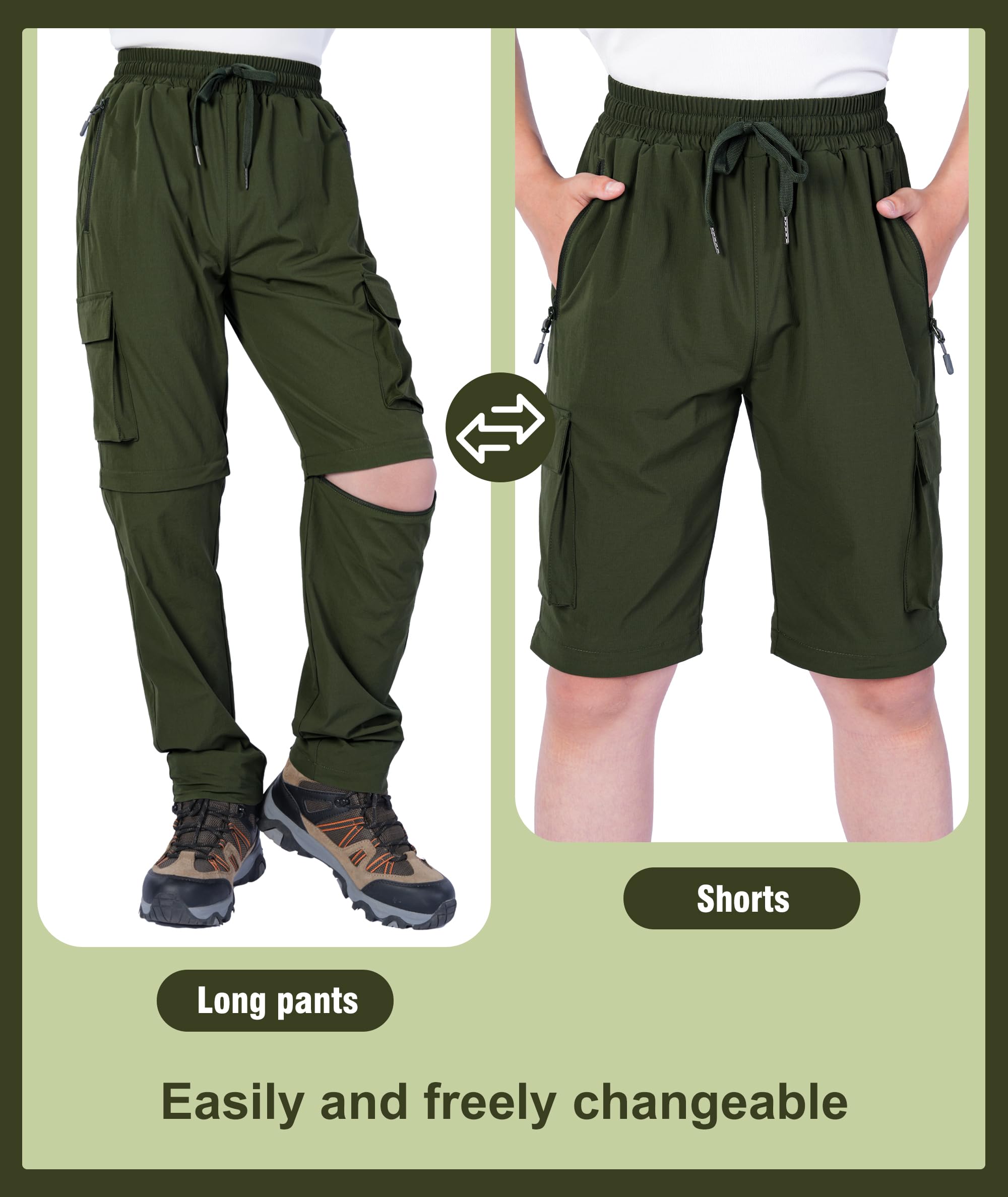 Kinder wasserdichte Wanderhose Zip-Off Leicht Schnelltrocknend Jungen Outdoor Nylon Trekking Hose Freizeithose mit Reißverschlusstaschen
