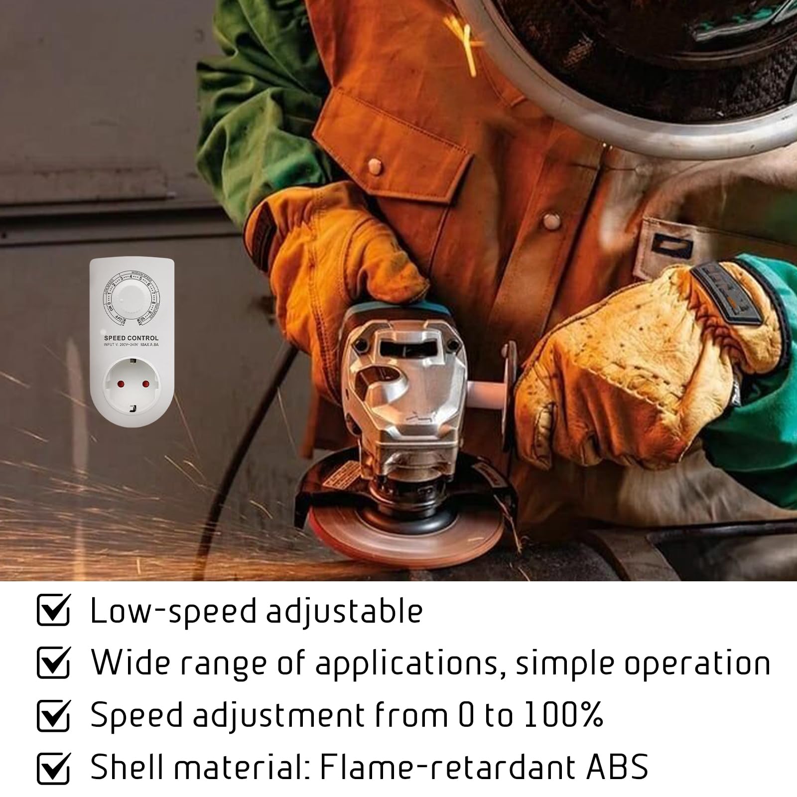8A Drehzahlregler 230V Motor & Gebläse – Elektronischer Geschwindigkeitsregler – Geeignet für Winkelschleifer, Abluftventilator, Lüfter