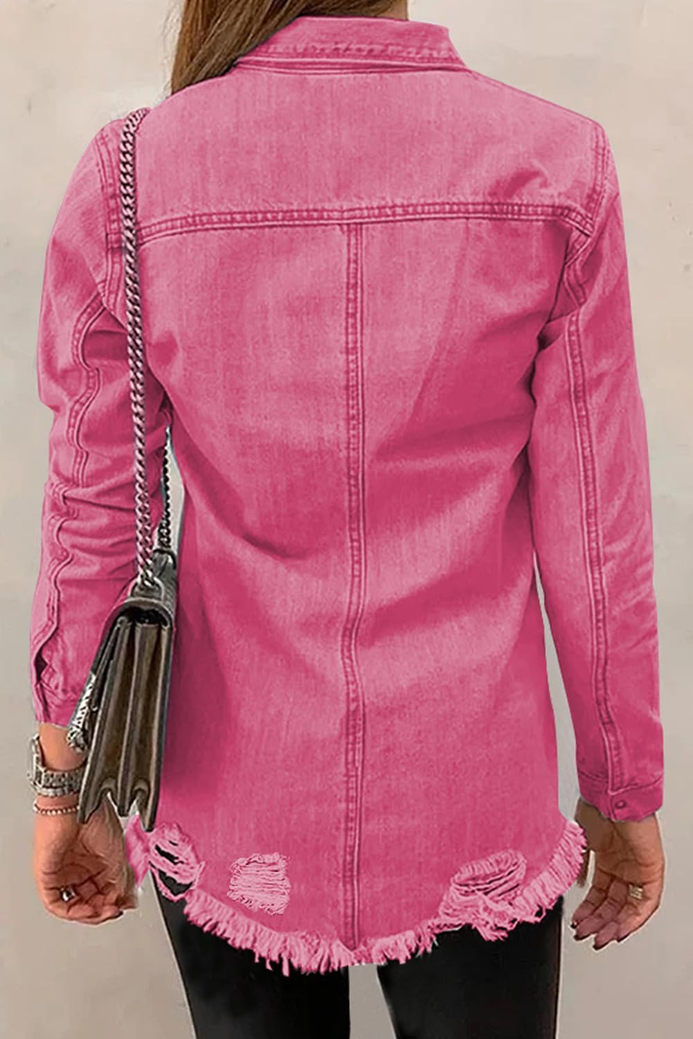 Dokotoo Women’s Oversized Denim Jacket Casual Long Sleeve Denim Shirts Distresse Jean Jacket Fall Outfits 2025