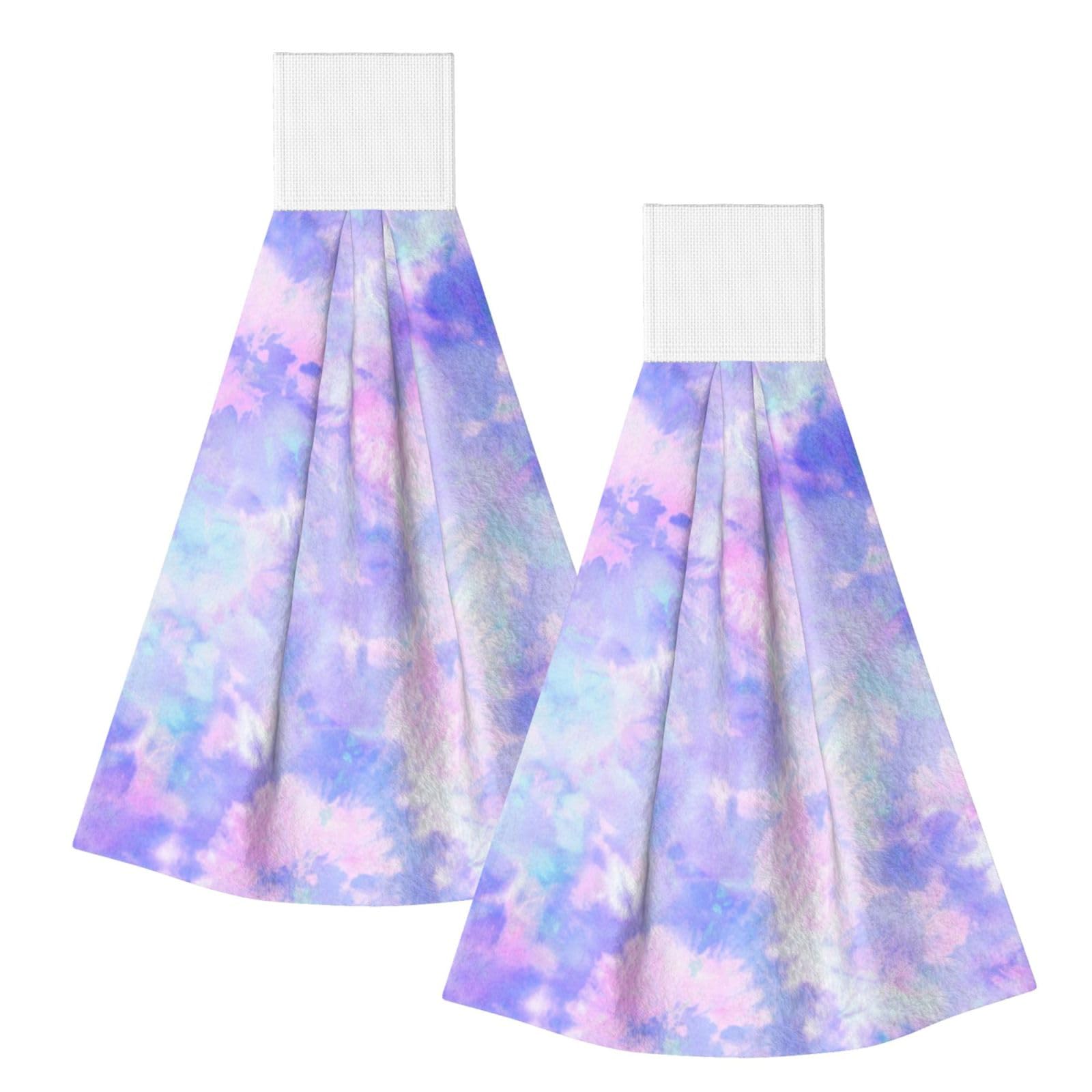 DOPKLNA Purple Pastel Tie Dye, 2 Pcs Hanging Coral Fiber Hand Towels for Bathroom, Absorbent Kitchen Towels
