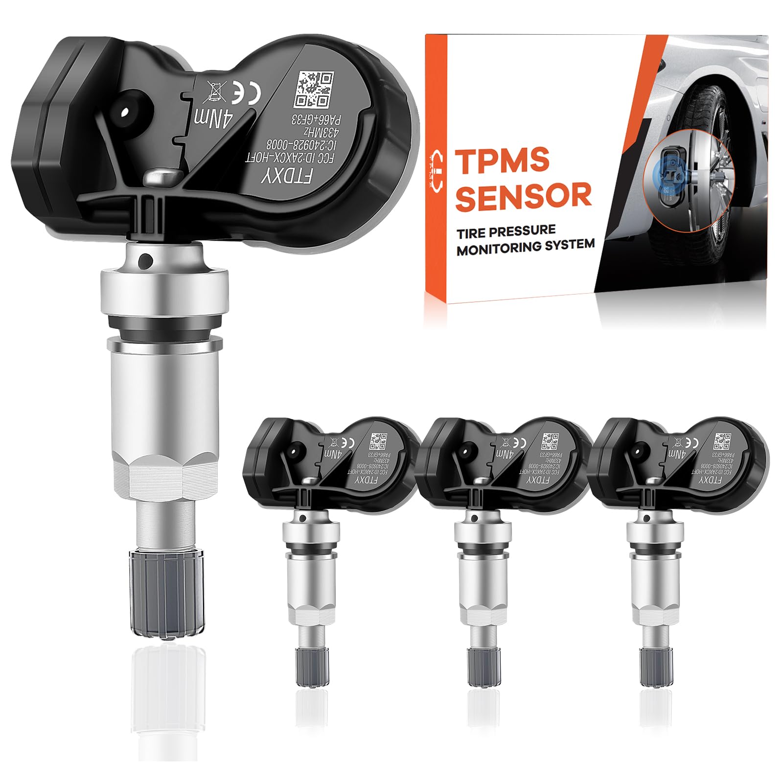 GEAREVER Reifendrucksensor Multiprotokoll TPMS Sensor RDKS Passend für Ford Focus F-150 Explorer Mustang Kuga für fast alle Modelle EV6T1A180DB EV6T1A180CB EV6T1A150CB, 4 Stück