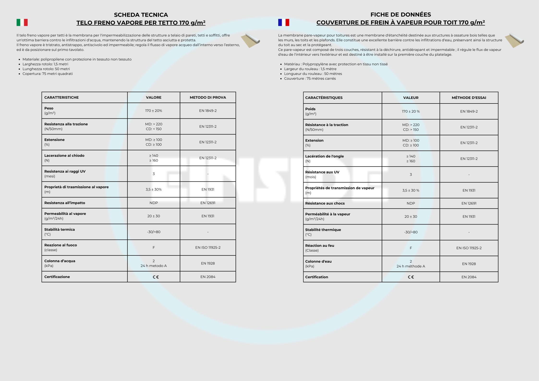 EINSIDE Telo membrana freno a vapore impermeabile tetto 170 g/m², 1,5x50 m | Copertura: 75 m², SD = 3/12 m, CLASS W1