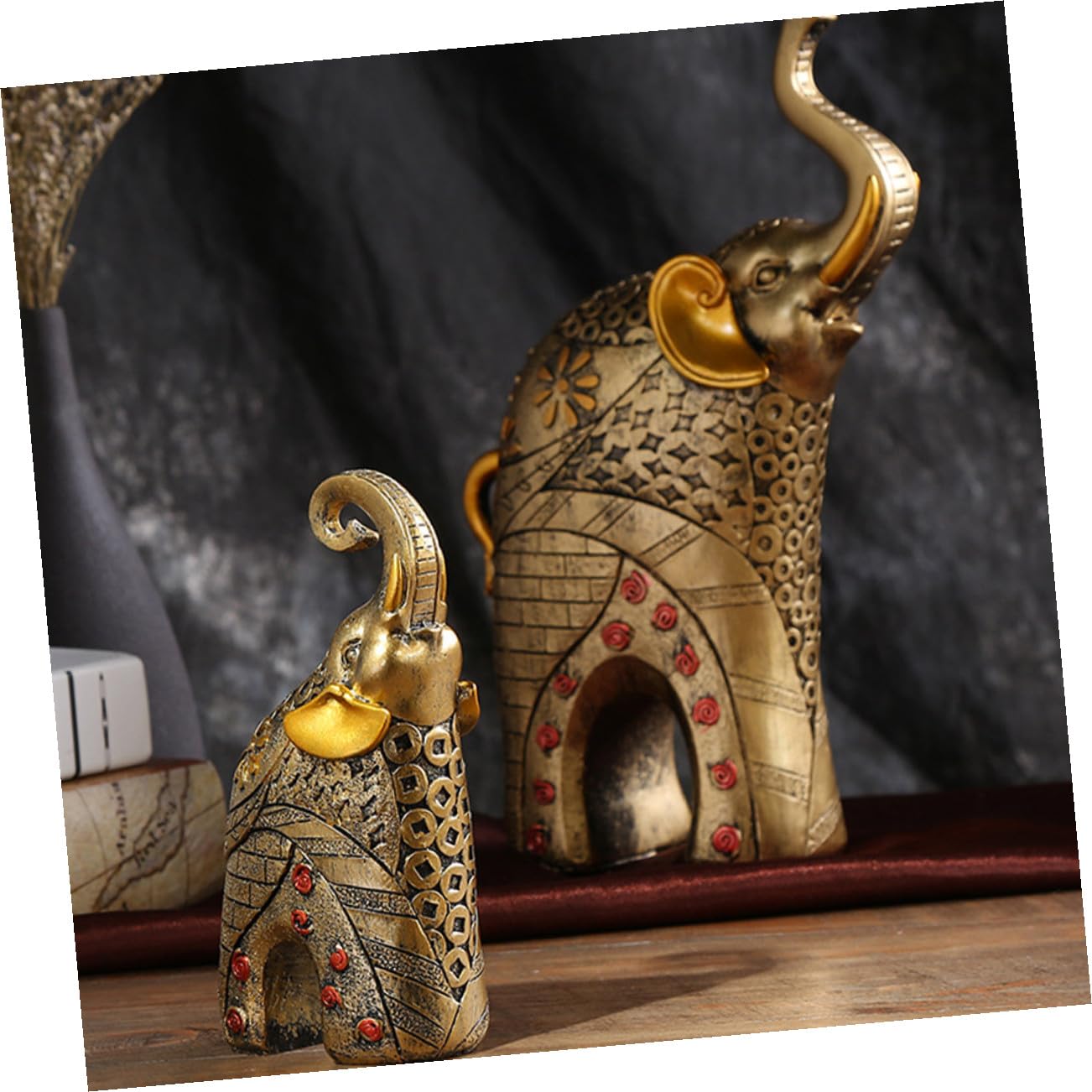 Alipis 2 Pezzi Statua in Resina Di Elefante Portafortuna Decorazione Artigianale Per La Casa Ornamento Feng Shui