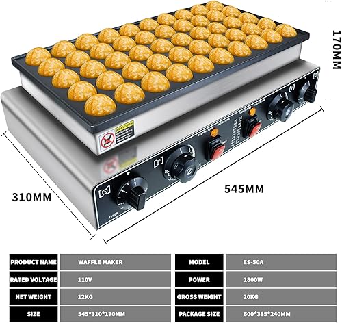 Miniatura 2 de KOOTEN Mini panqueques holandés, 50 wafleras grandes comerciales, máquina eléctrica para hacer crepas, máquina eléctrica antiadherente redonda con 2