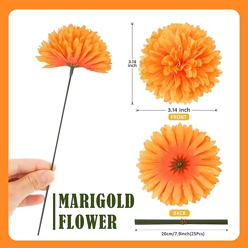 Miniatura 4 de EIMMBD 40 cabezas de flores de caléndula a granel de 3.15 pulgadas, guirnalda artificial de caléndula para decoración del día de los muertos,