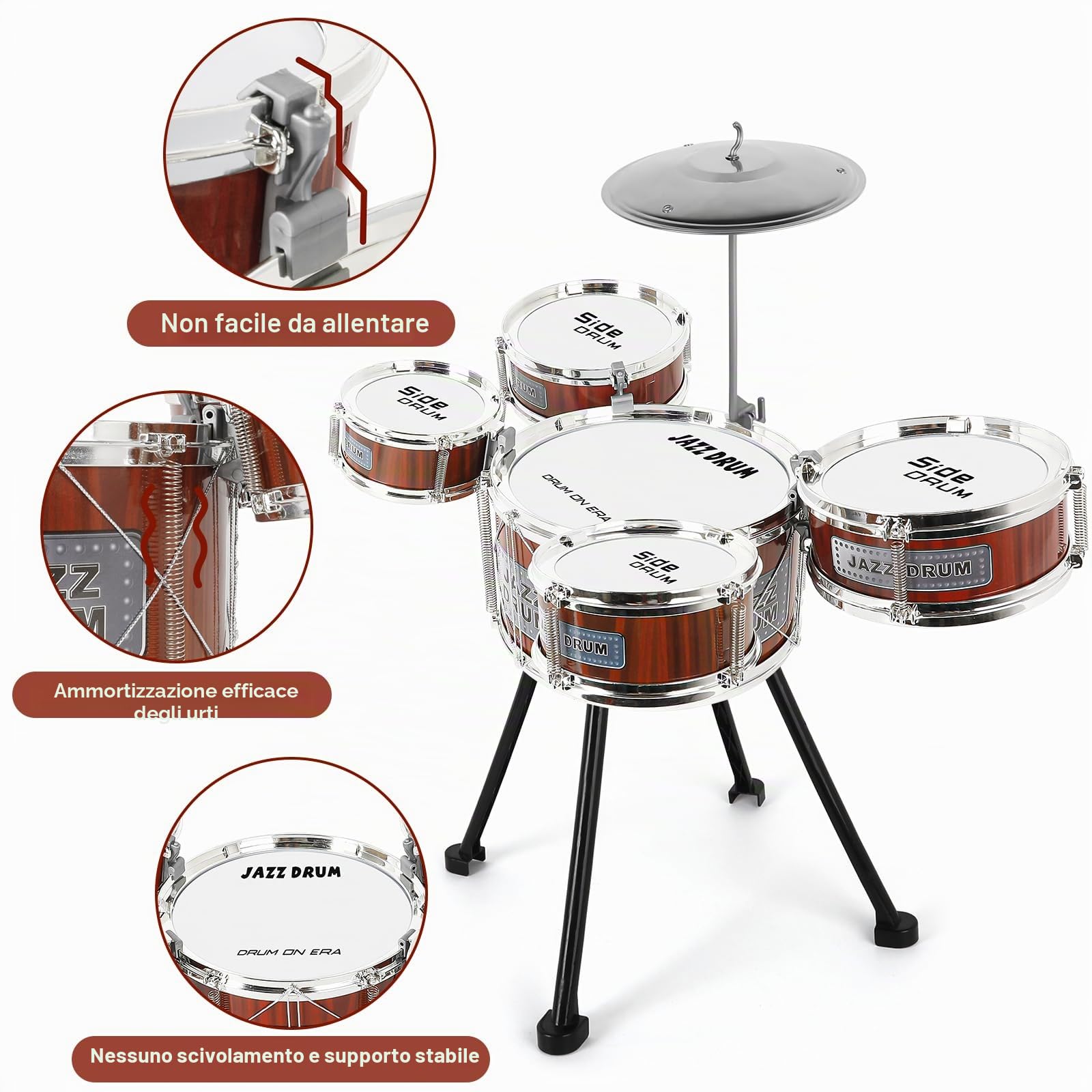 Kit Batteria per Bambini, 5 Tamburi con Sgabello, Strumento Musicale | per Educazione Precoce, Batteria Musicale Bambini Junior Drum Set Regalo 1 2 3 4 anni Ragazze Ragazzi