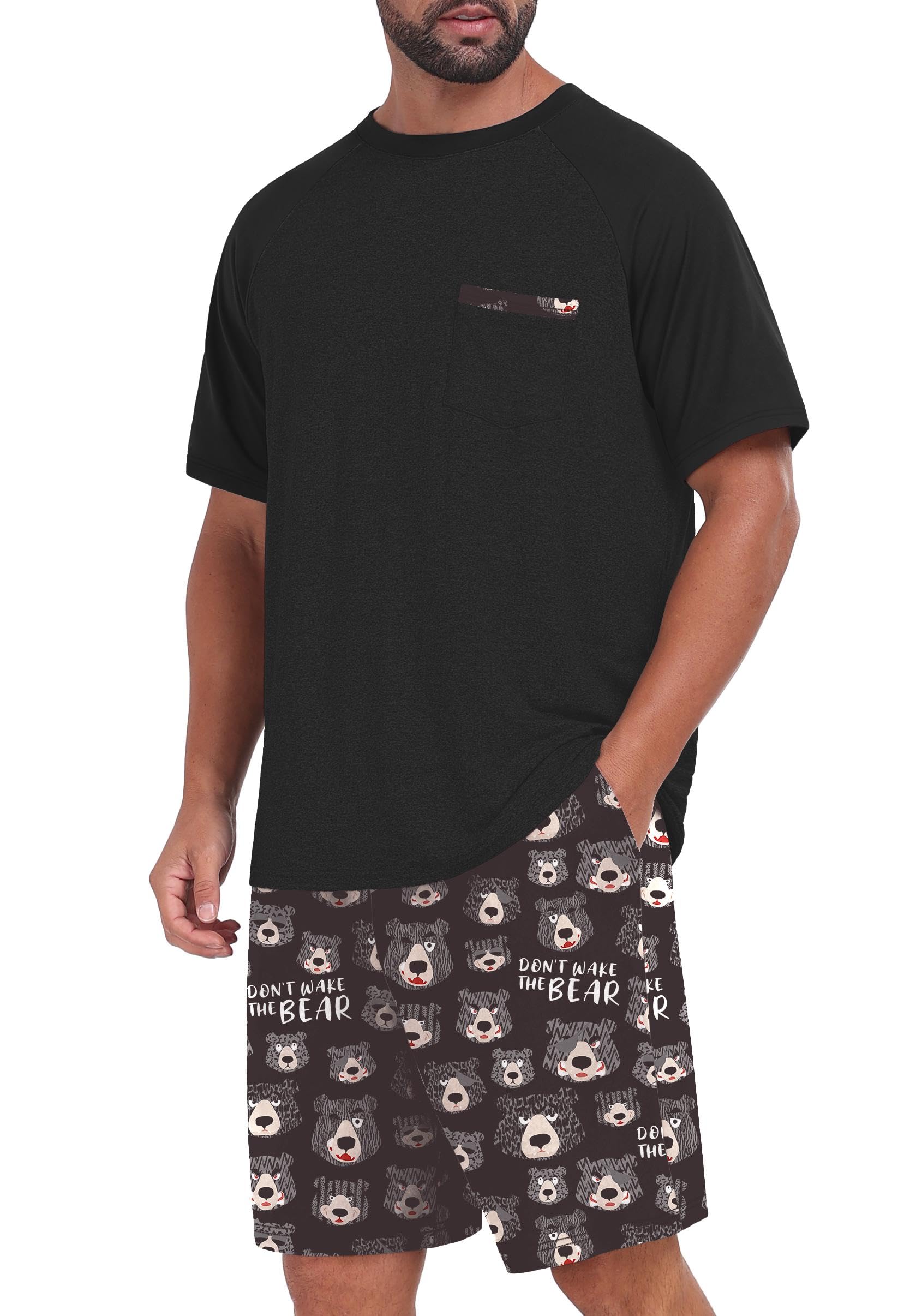Mens Pajamas Set Shirt and Shorts Lightweight Summer Sleepwear