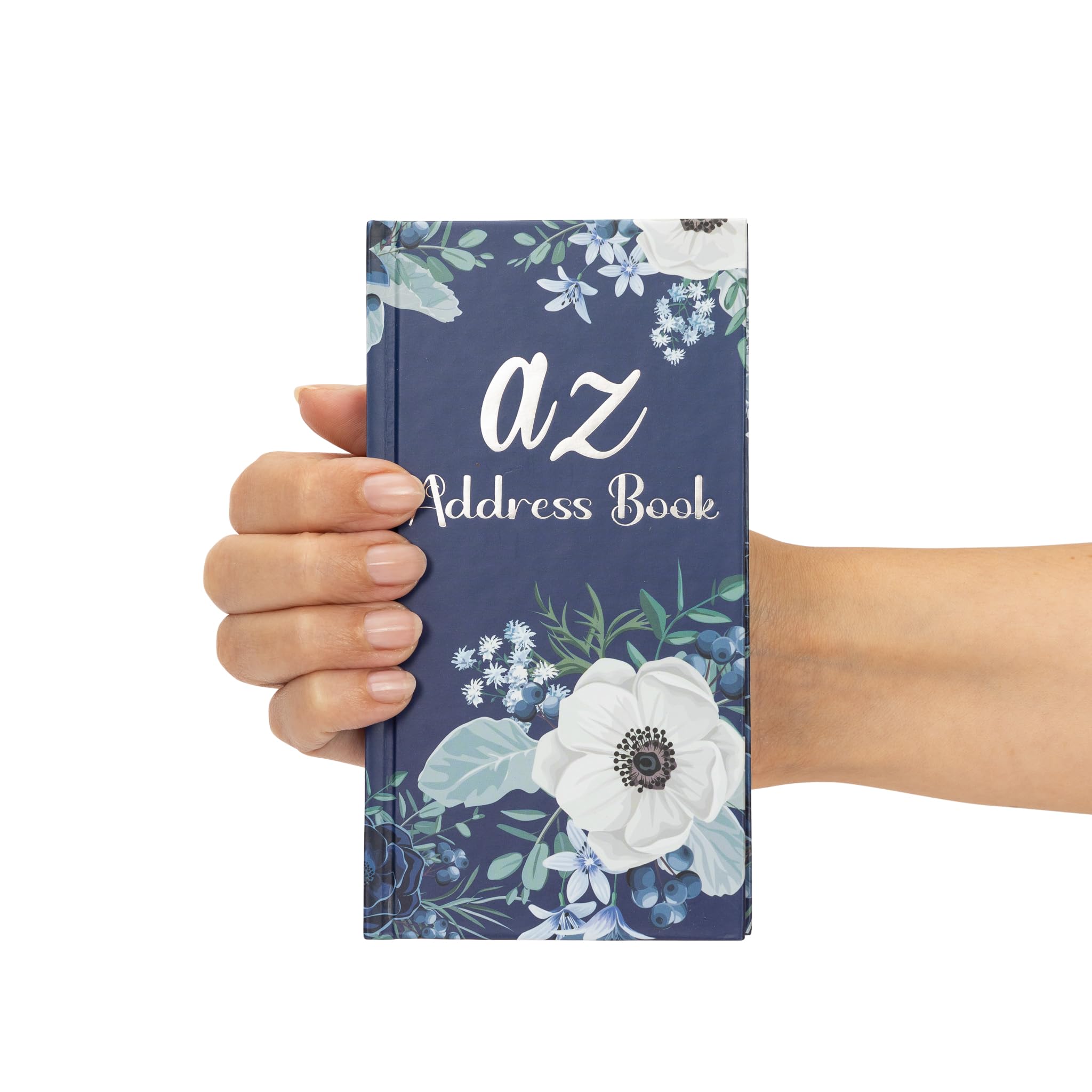 Telephone Address Book A-Z Index Hard Back Cover Slim, Navy Flowers - Image 2