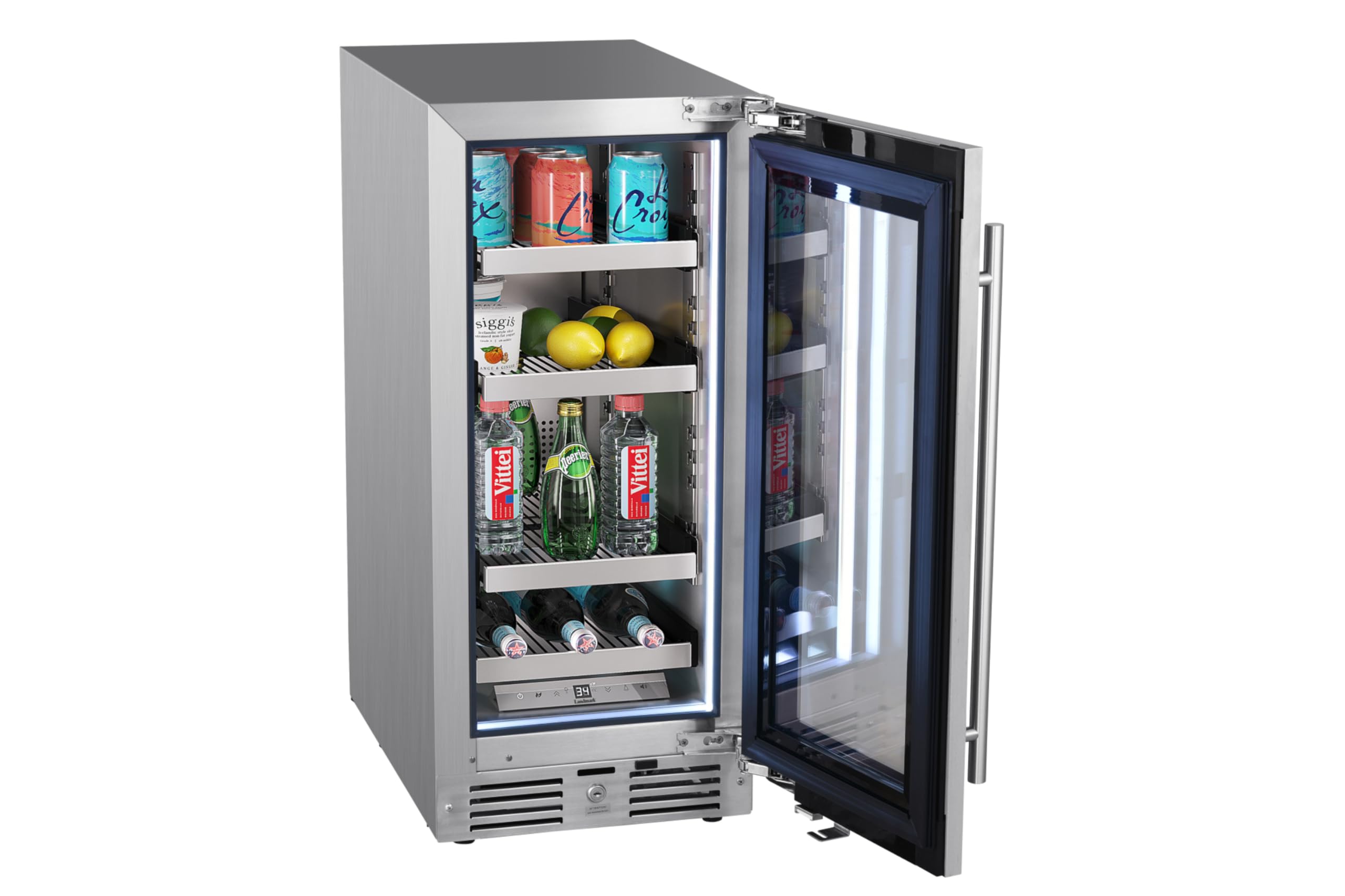 Landmark L3015ui1b-Rh 15 Inch Wide 63 Can Capacity Beverage Cooler With Alternating (Blue, White, Amber) LED Lighting, Door Alarm, Touch Control Panel And Lockable Right Hinged Door - Stainless Steel on Fridge.com - View 4