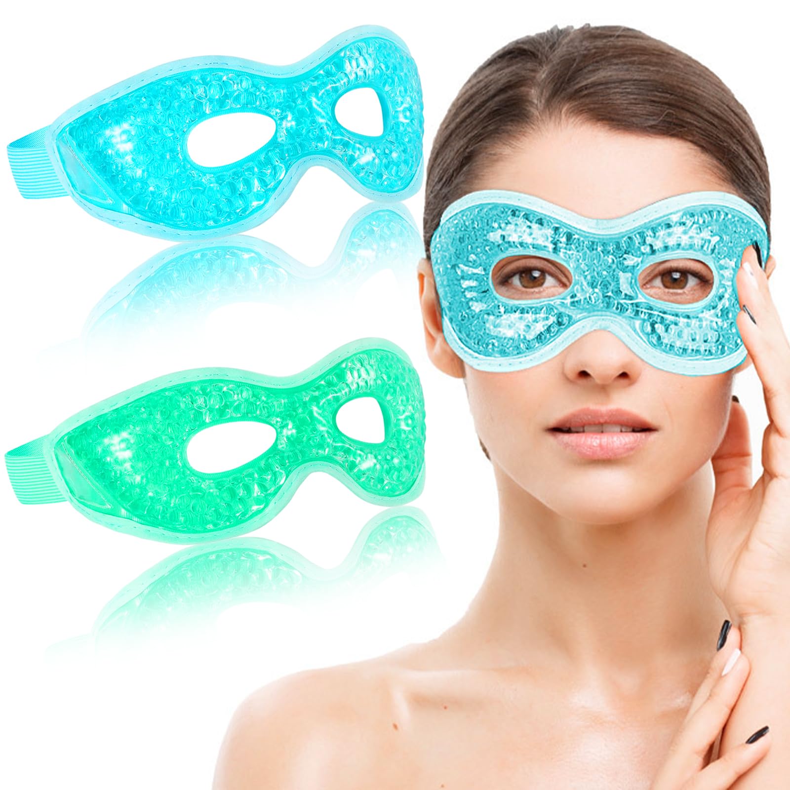 Yetafoi Cooling Eye Mask for Puffy Eyes, 2 PCS Reusable Hot Cold Therapy Gel Eye Mask, Cooling Gel Beads Sleep Mask for Migraine Relief, Headache, Dark Circles, Swollen Eyes, Dry Eyes (Blue/Green)