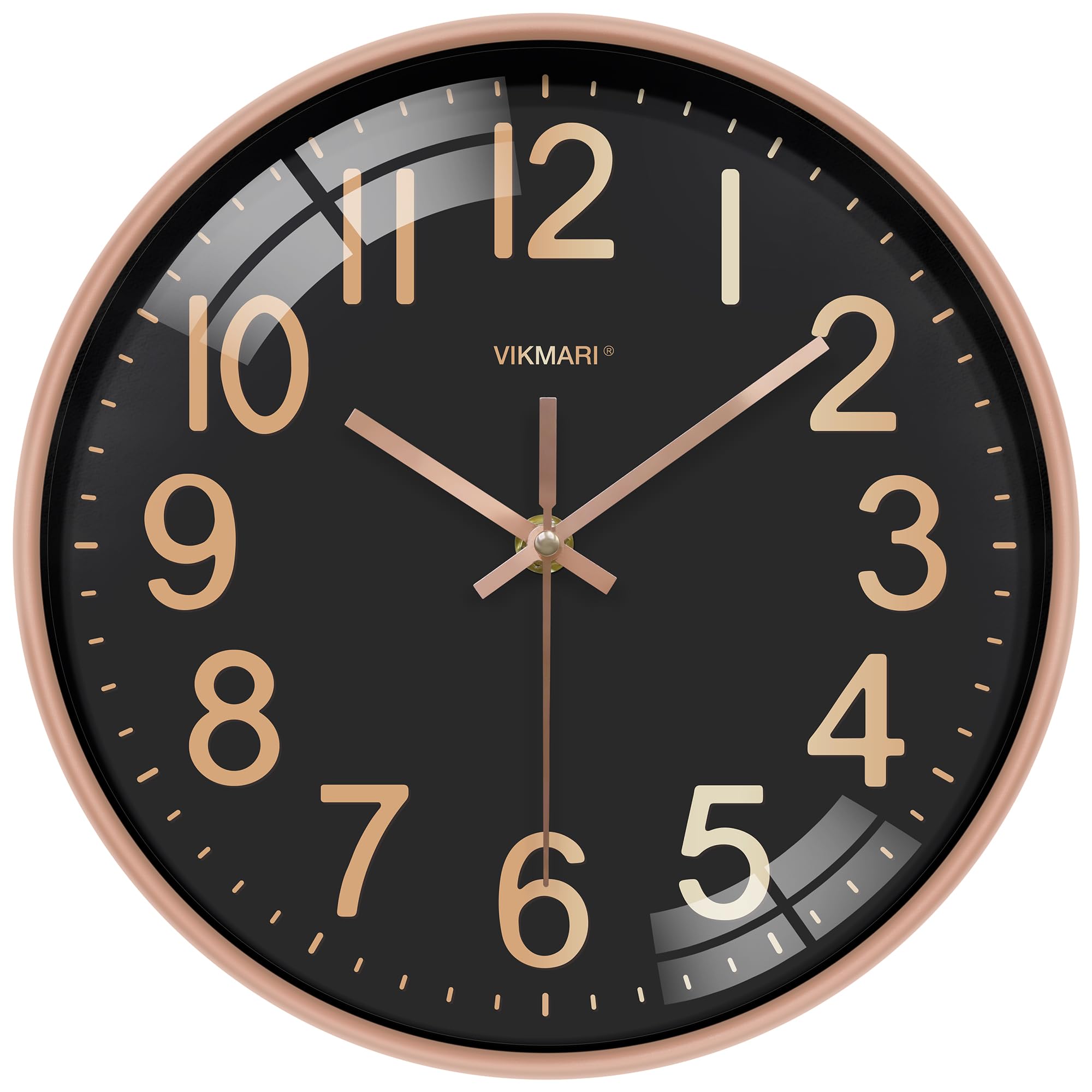 VIKMARI Horloge Murale 30 cm Silencieuse Noir et Doré - Pendule Murale Quartz pour Salon Bureau