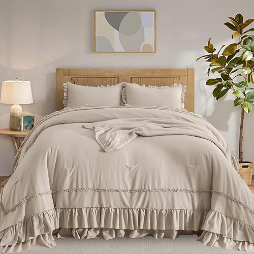 Miniatura 9 de CozyTide Juego de edredón verde Queen con borlas, ropa de cama bohemia, 100% algodón lavado, estético de granja, vintage, ropa de cama de 3 piezas,