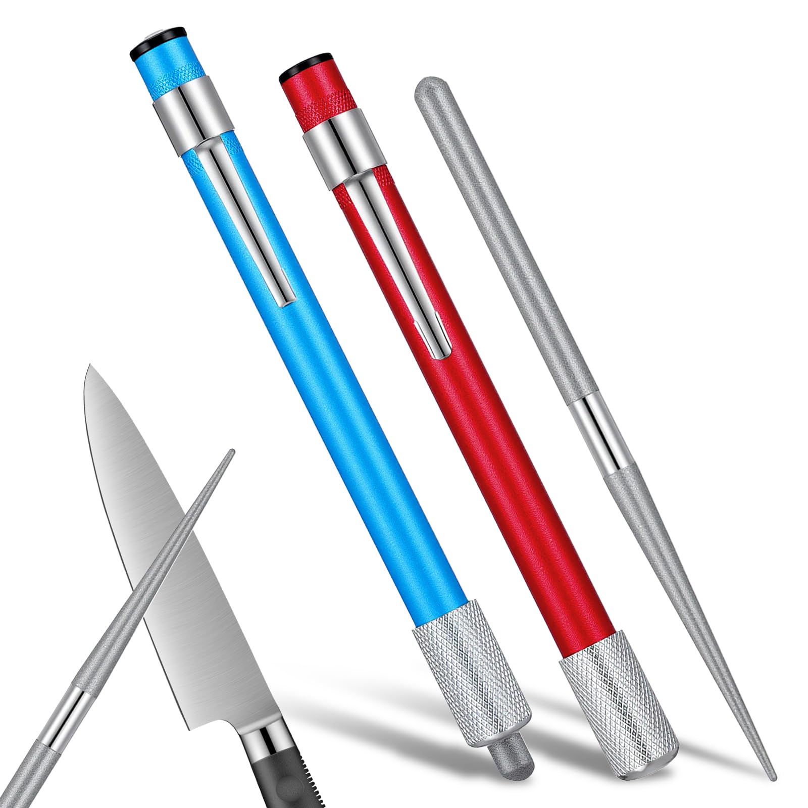 2 PCS Diamond Sharpening Rod, Pocket Knife Sharpener Rod Retractable Knife Sharpener Steel Small Diamond Sharpeners Multifunctional Knives Sharpening Tool for Kitchen Outdoor Serrated Stick Tools