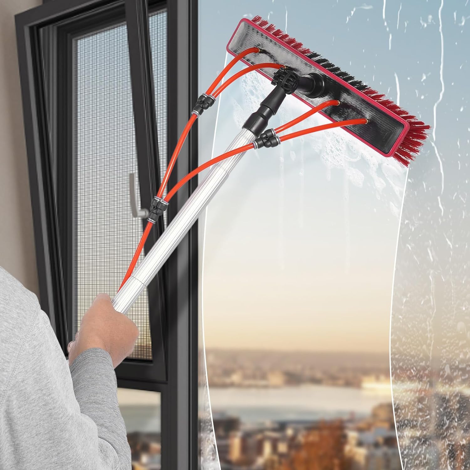 Perche Telescopique Nettoyage, Koubhyj Brosse Telescopique Toiture, Perche Telescopique Nettoyage Panneaux Solaires, Nettoyeur de vitres et Panneaux solaires réglable en Hauteur - Jusqu'à 13 m