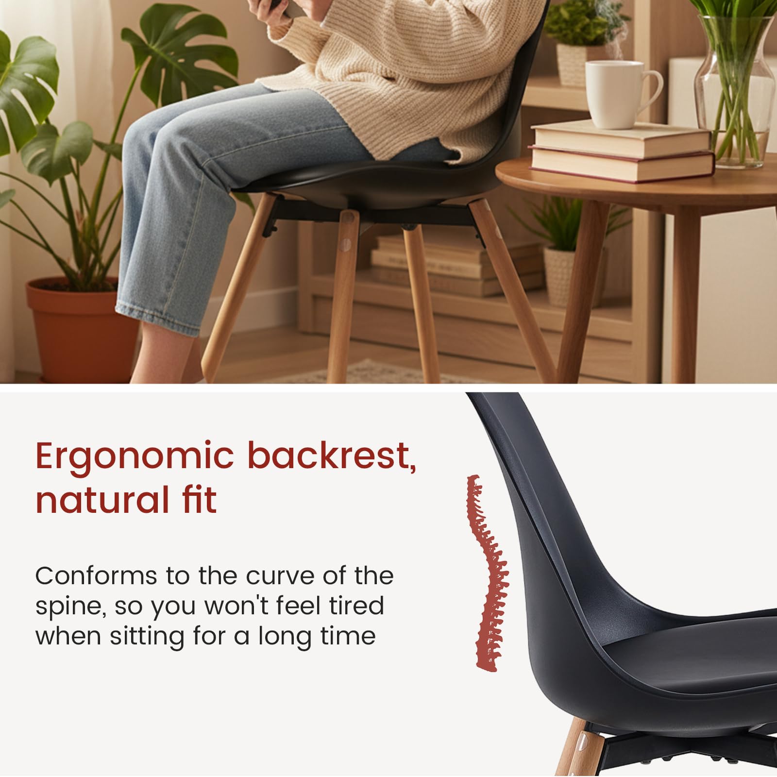 buybyroom Stühle Esszimmer 4er Set, Esszimmerstuhl Stuhl Esszimmer Essstühle für Küche Wohnzimmer Schlafzimmer Konferenzzimmer, Gepolstert Schalenstuhl Buche, Bequem und Einfach zu Reinigen, Schwarz
