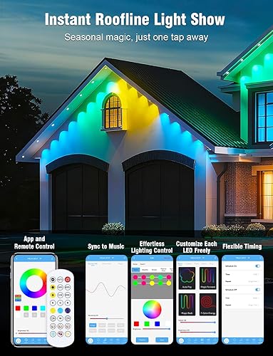 Miniatura 4 de Luces permanentes para exteriores de 147 pies con 54 luces LED inteligentes RGBIC, aplicación/control remoto IP68 impermeable para decoración