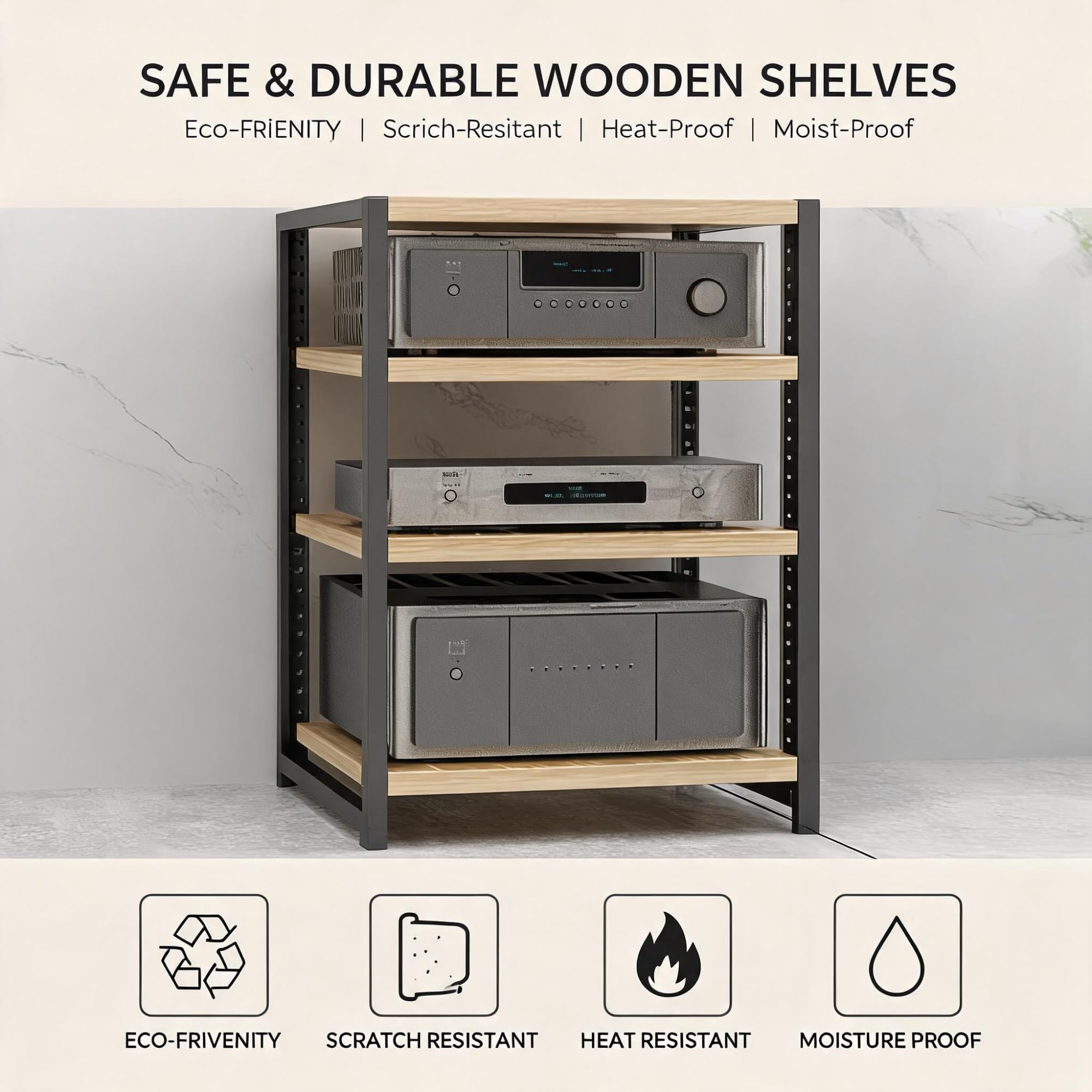 Étagère pour matériel Audio (Disponible en 3/4/5/6 Niveaux) — Support pour Enceintes stéréo, Support pour équipements Audio, Meuble Audio Ouvert(Black,6 Layer)