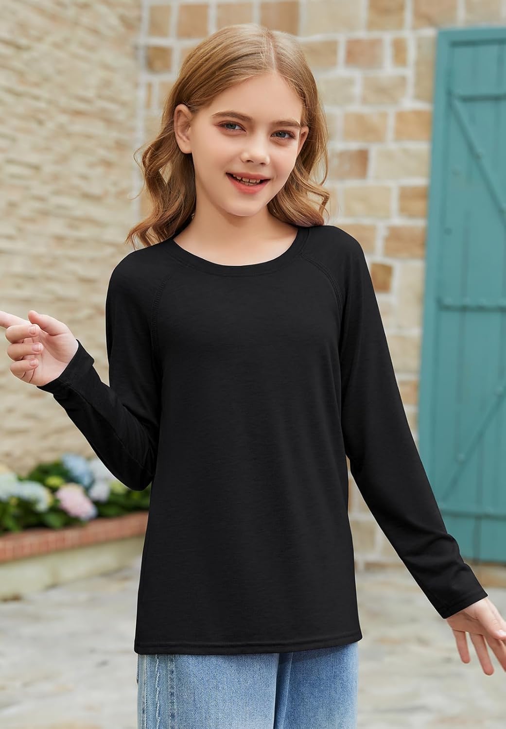 ZDC Girls Long Sleeve Shirts Kids Crewneck Layering Tunic Tops Plain Basic Tees Fashion T-Shirts 5-14Y - Image 2