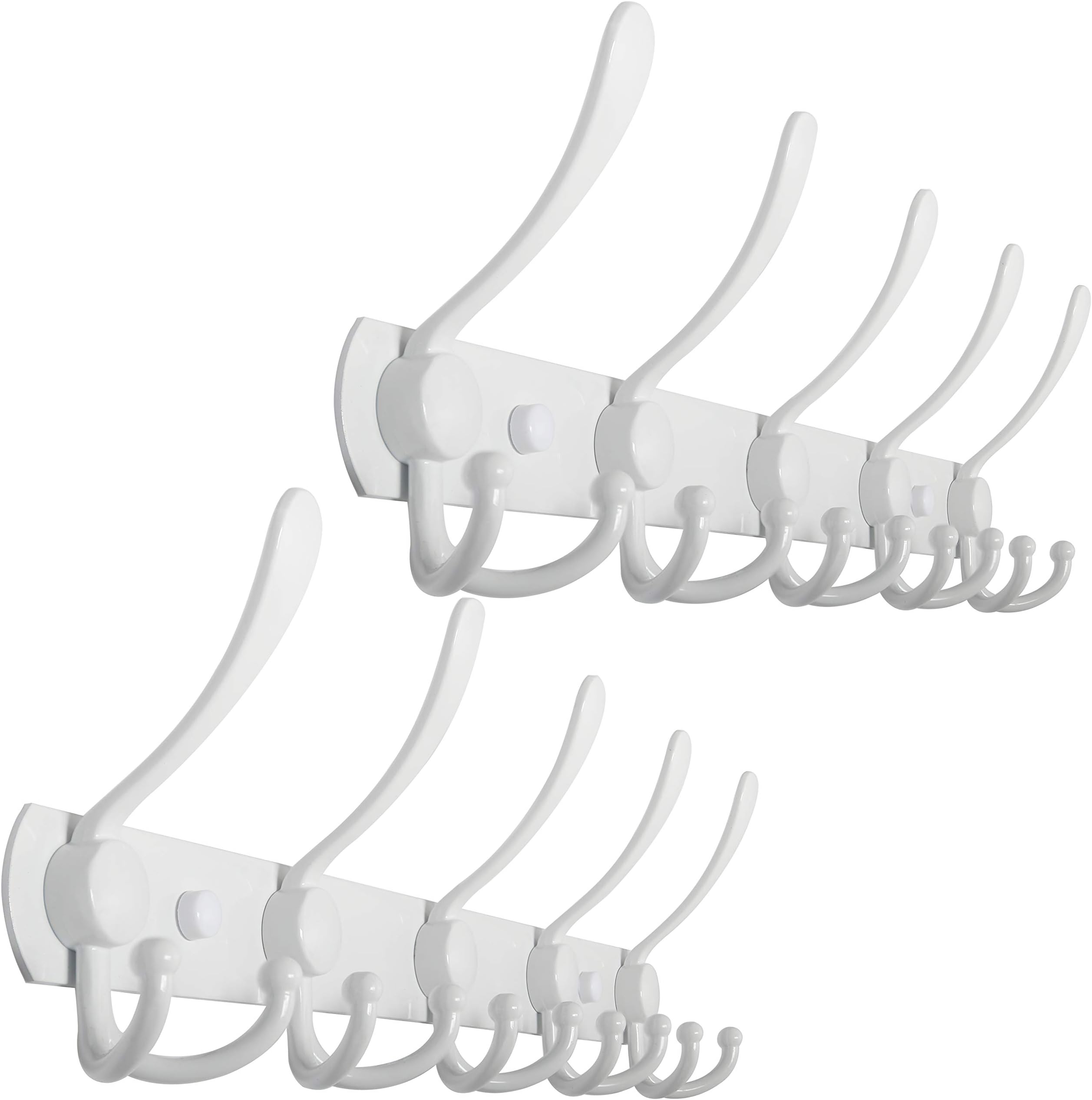 WEBI Coat Rack Wall Mount,Coat Hooks Wall Mount,Coat Hanger Wall,Wall Coat Rack,Hook Rack Rail,5 Triple Hooks for Hanging Coats,Jacket,Clothes,White,2 Packs