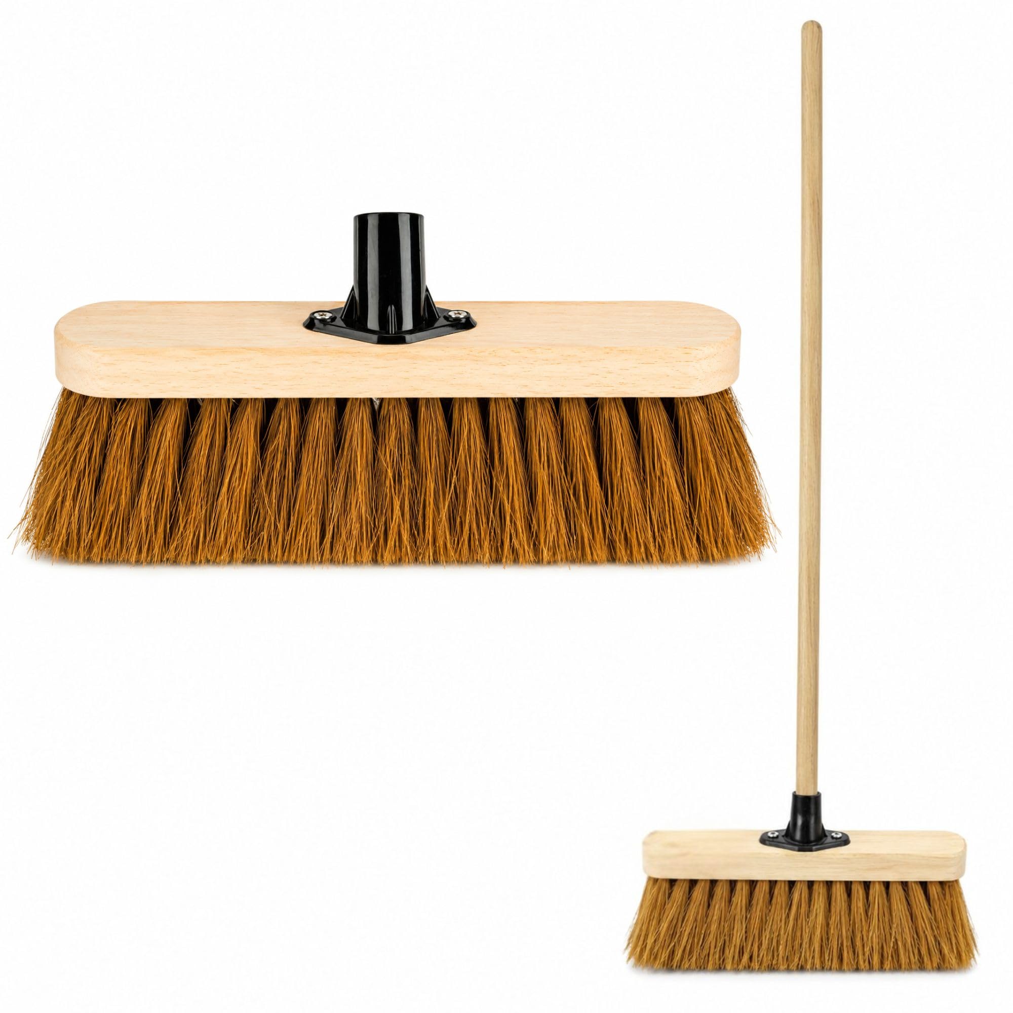12 Inch Natural Coco Sweeping Broom with Wooden Handle, Soft Bristle Brooms