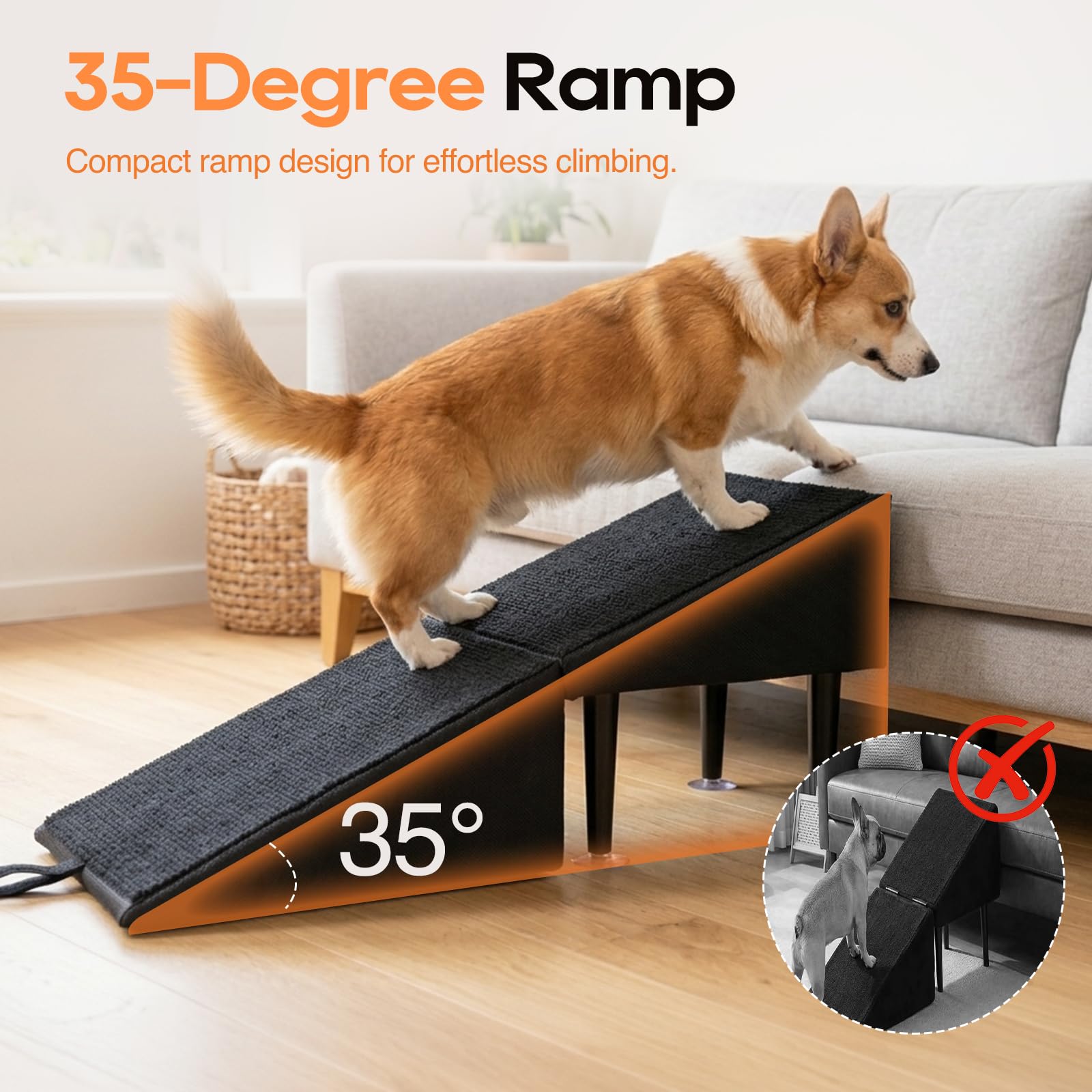 Hundetreppe Klappbar, 2-in-1 Hunderampe & Hocker für Bett und Sofa, 36x36x28cm, mit Saugnapfhalterung, Rutschfeste Rampe Hund für Kleine Ältere Hunde Katzen