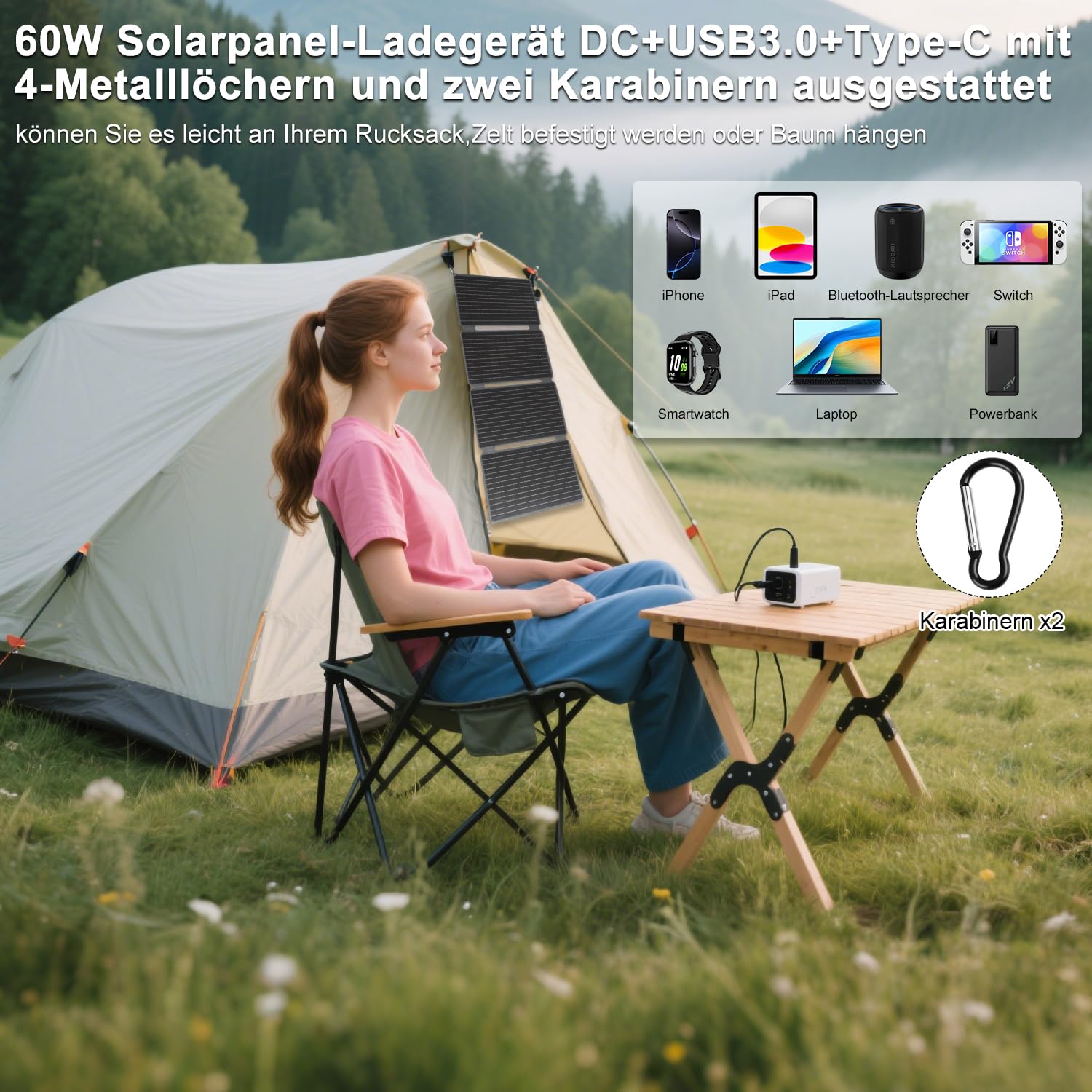 【Panneau Solaire Pliable 60W 18V】KWODE 60W Panneau Solaire Portable, ETFE IP67 Camping Chargeur Solaire Portable Puissant DC+USB3.0+Type-C Panneau PV pour Petit Générateur, Téléphone, Batterie Externe