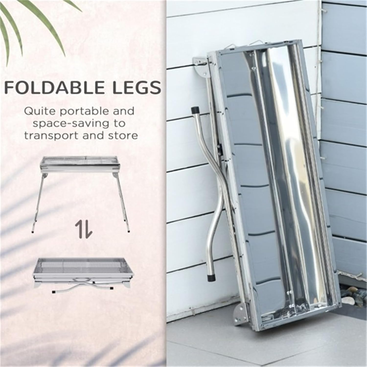 Barbecue Grill, Outdoor Grill, Portable Charcoal Grill, Foldable Legs, with Thermometer, 2 Vents, Tongs and Handles, Wire Mesh Panel, Suitable for Outdoor Camping, BBQ, Picnic, Silver