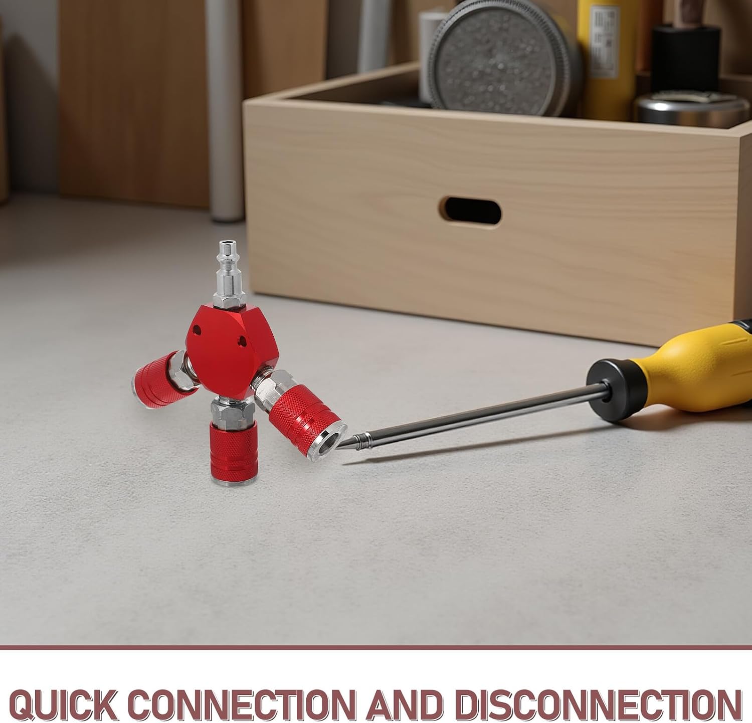 1/4npt Red Aluminum Quick Connect Tee Pipe Fitting 3-way Hose Splitter Coupler for Air Compressor Industrial Pneumatic Accessories