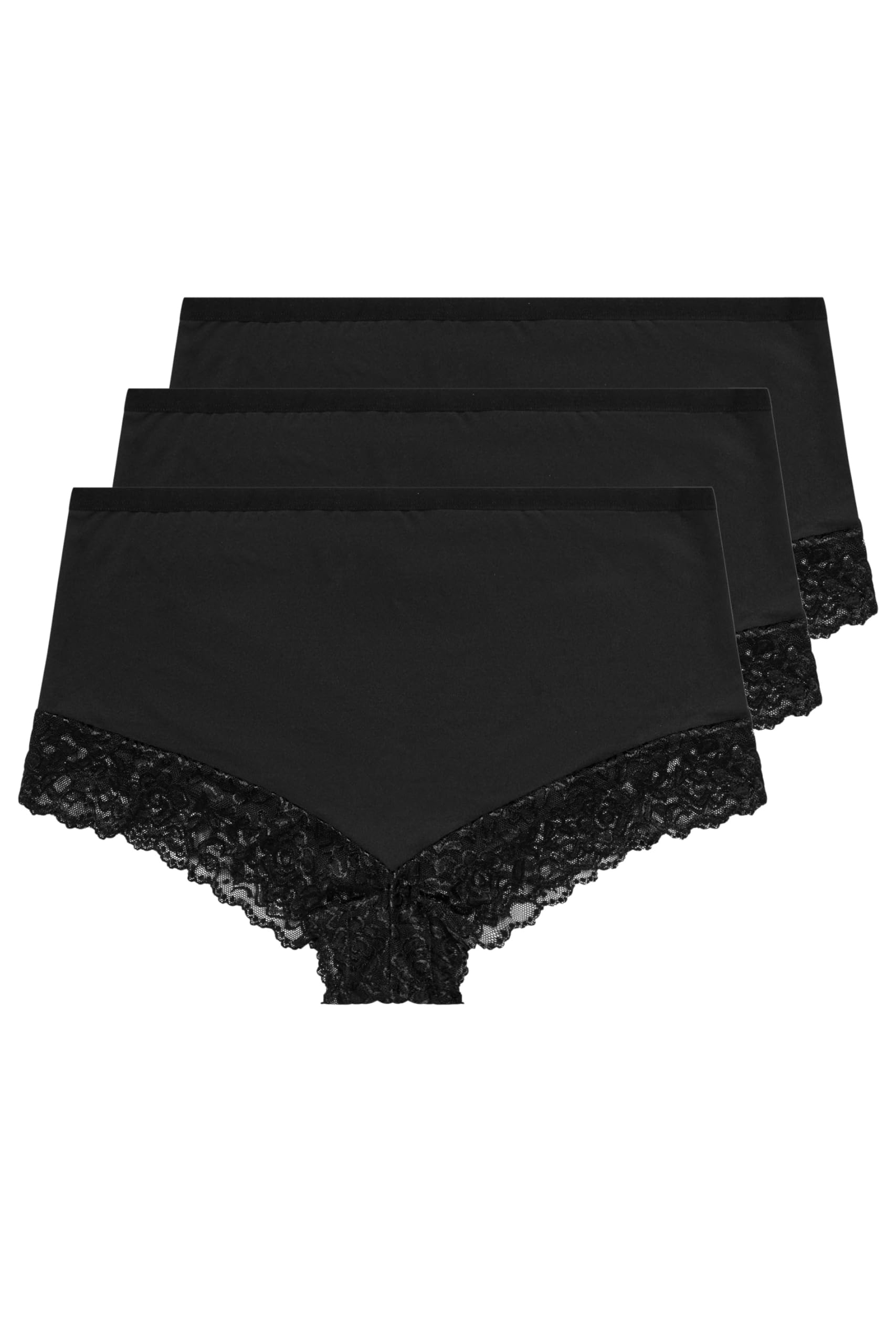 Yours Women's 3 Pack Lace Trim Briefs in Black | Size: 22-24