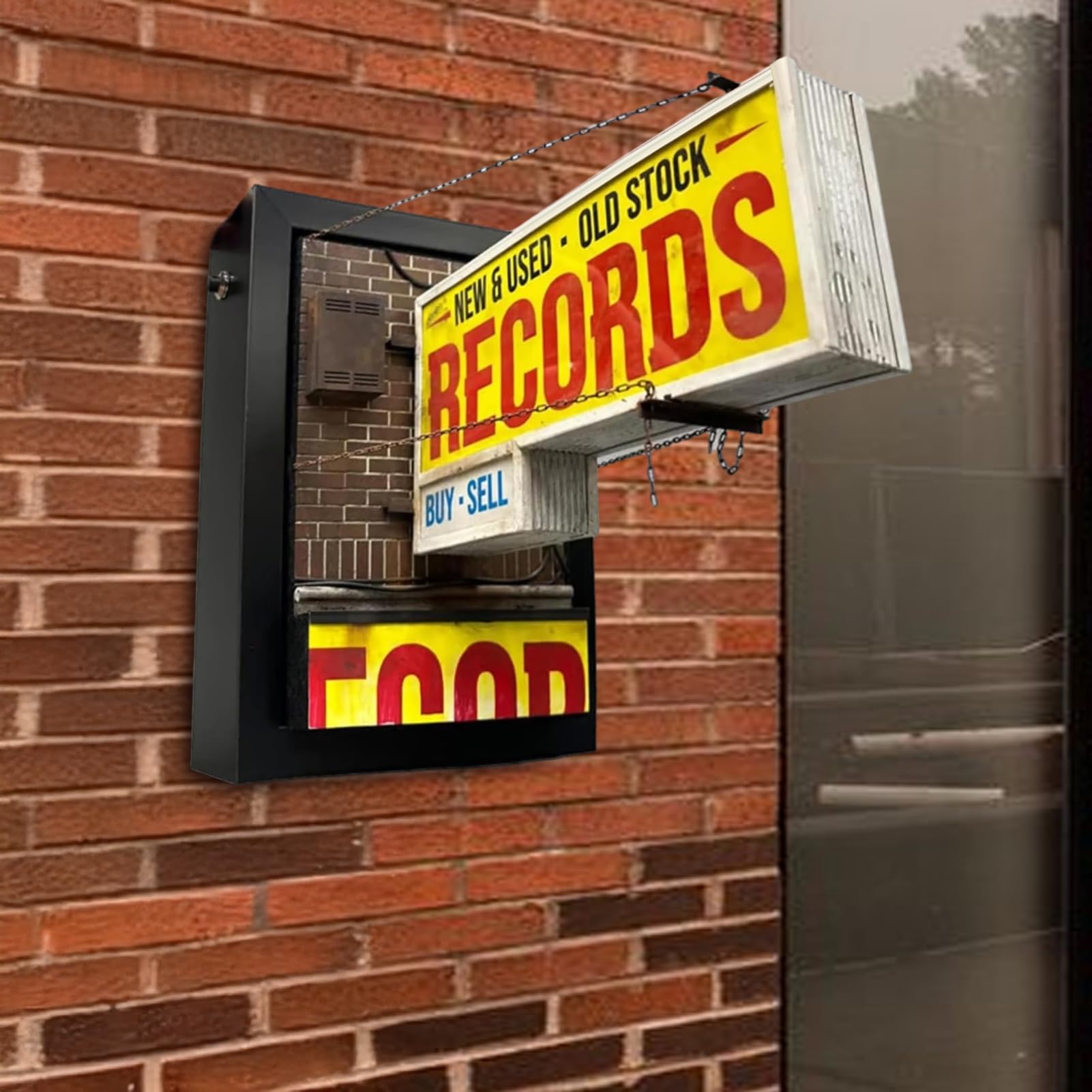 Applique Murale "Record Store" Rétro - Boîte Lumineuse LED Miniature 19,5x12,7 Cm | Décoration Vintage Magasin Disques